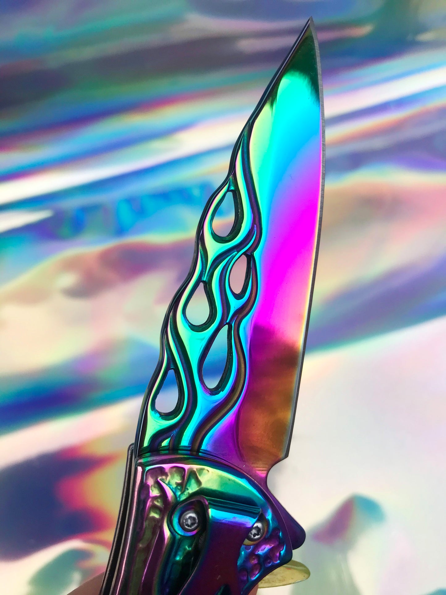 Cute blue rainbow folding pocket knife