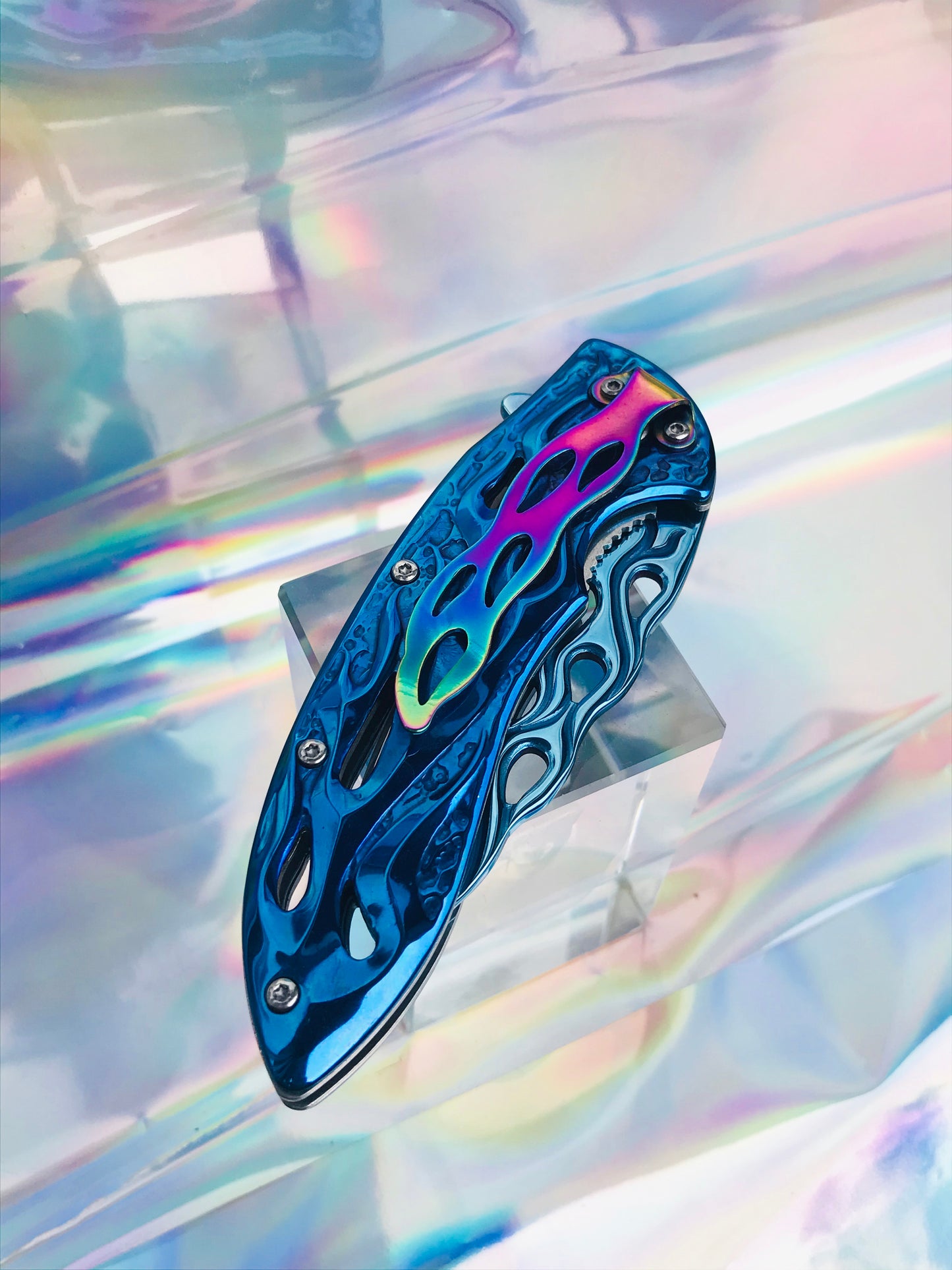 Cute blue rainbow folding pocket knife