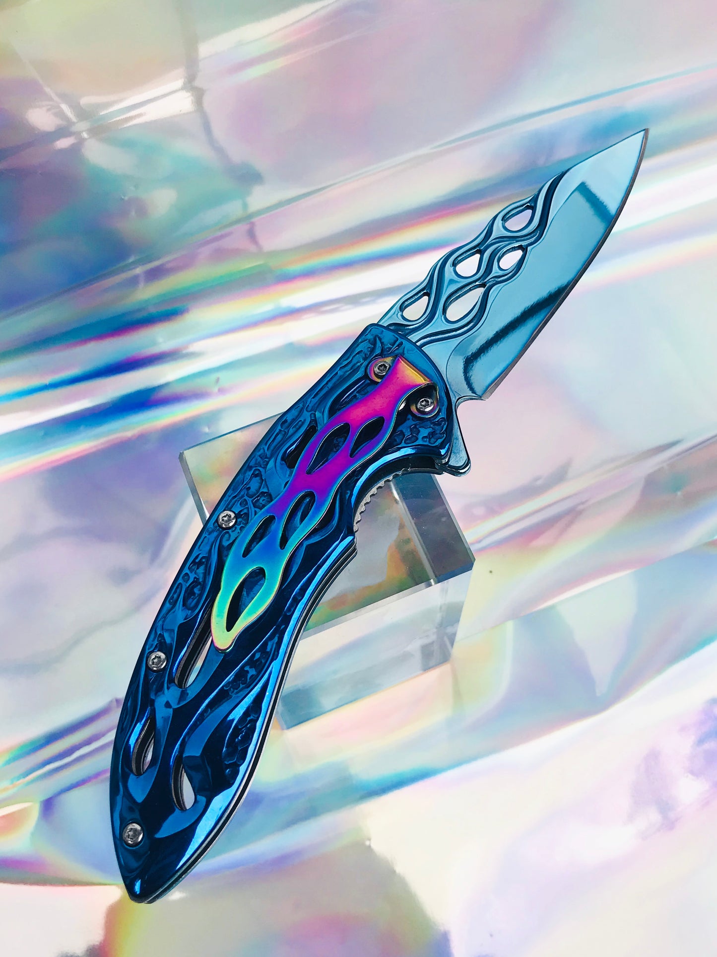 Cute blue rainbow folding pocket knife