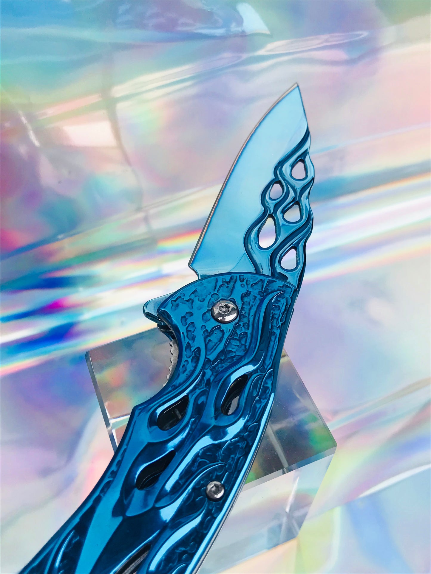 Cute blue rainbow folding pocket knife