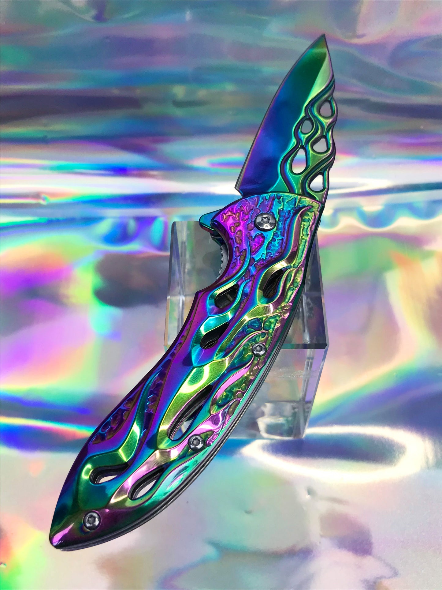 Cute blue rainbow folding pocket knife