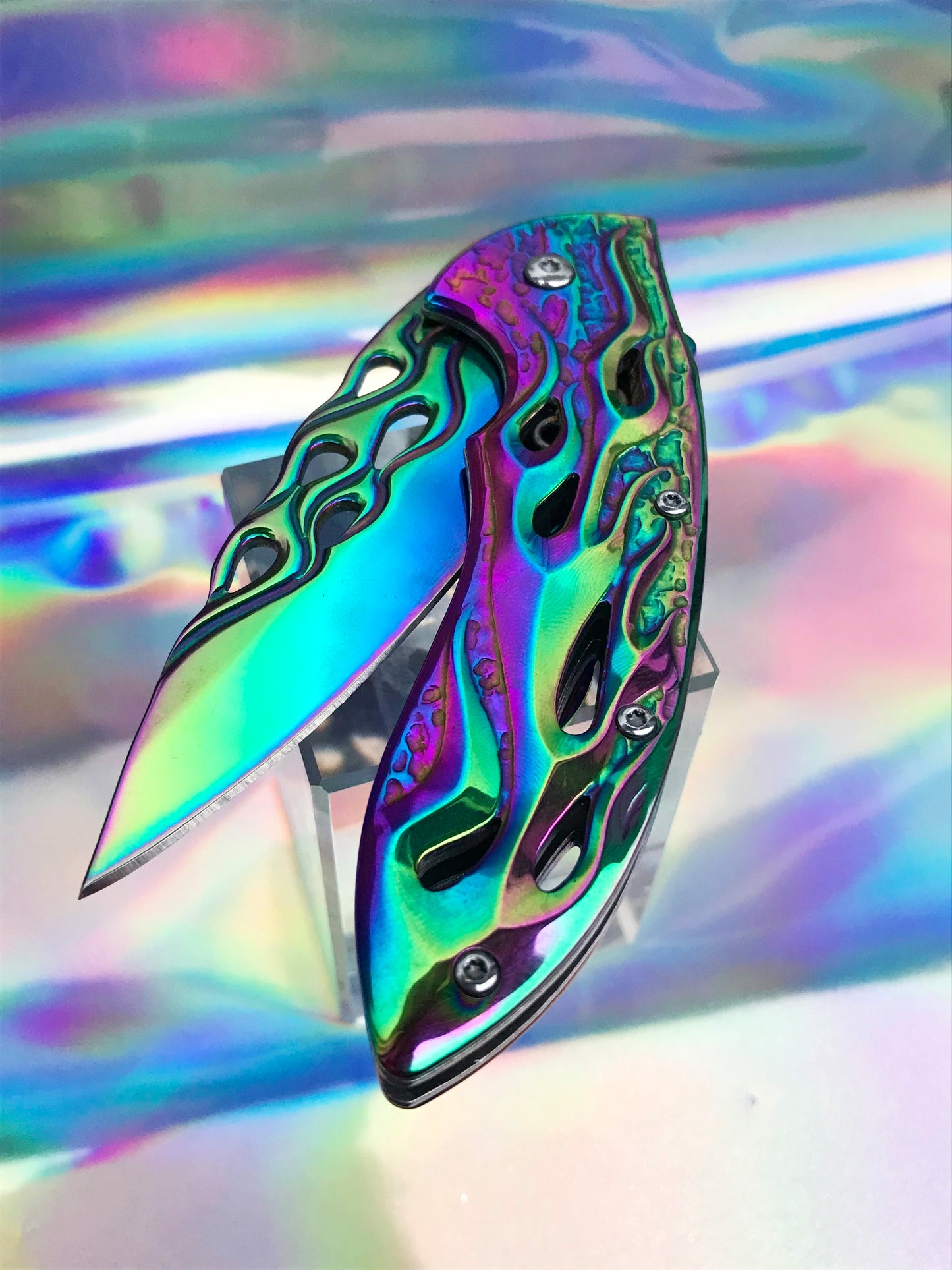 Cute blue rainbow folding pocket knife