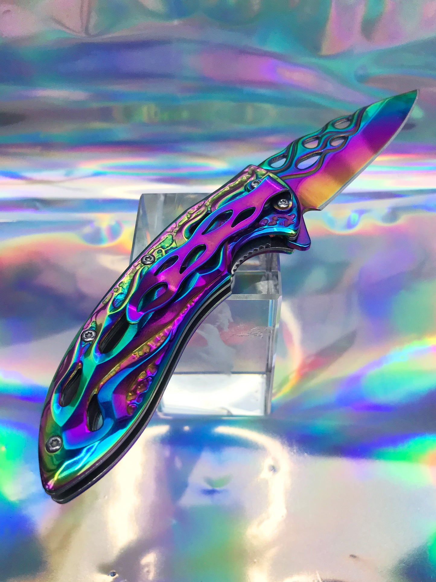 Cute blue rainbow folding pocket knife