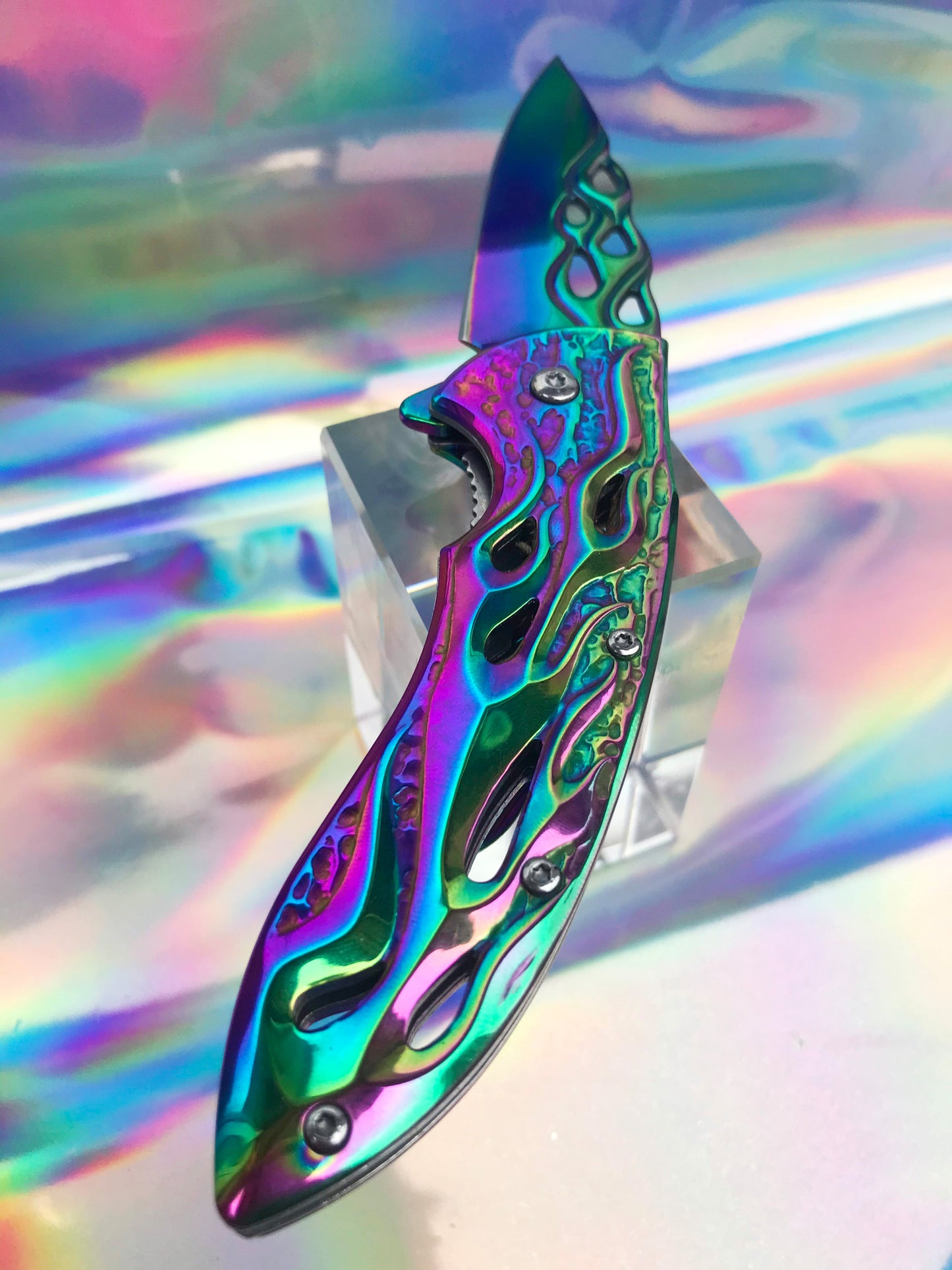 Cute blue rainbow folding pocket knife