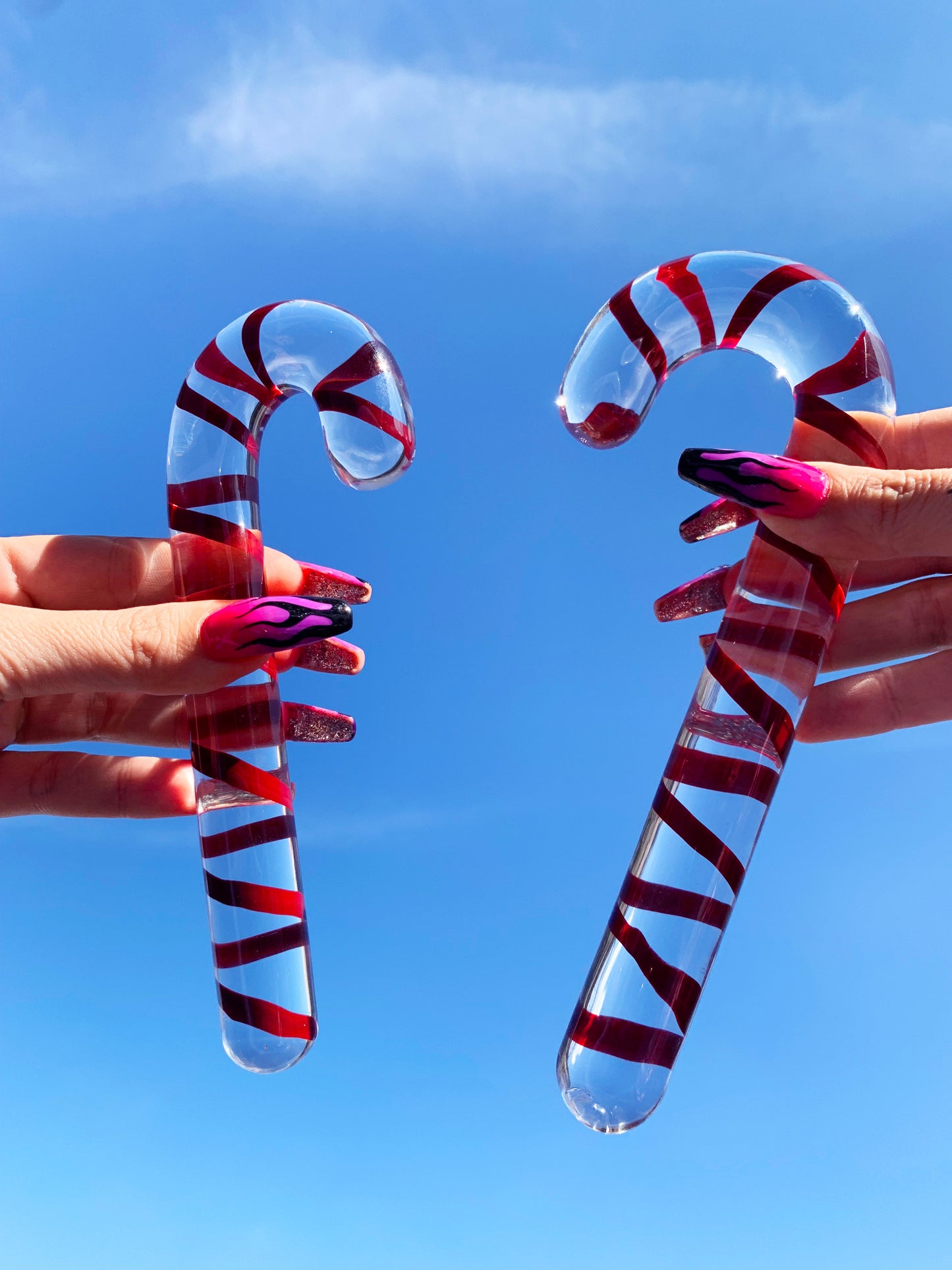 Cute candy cane Christmas glass dildo