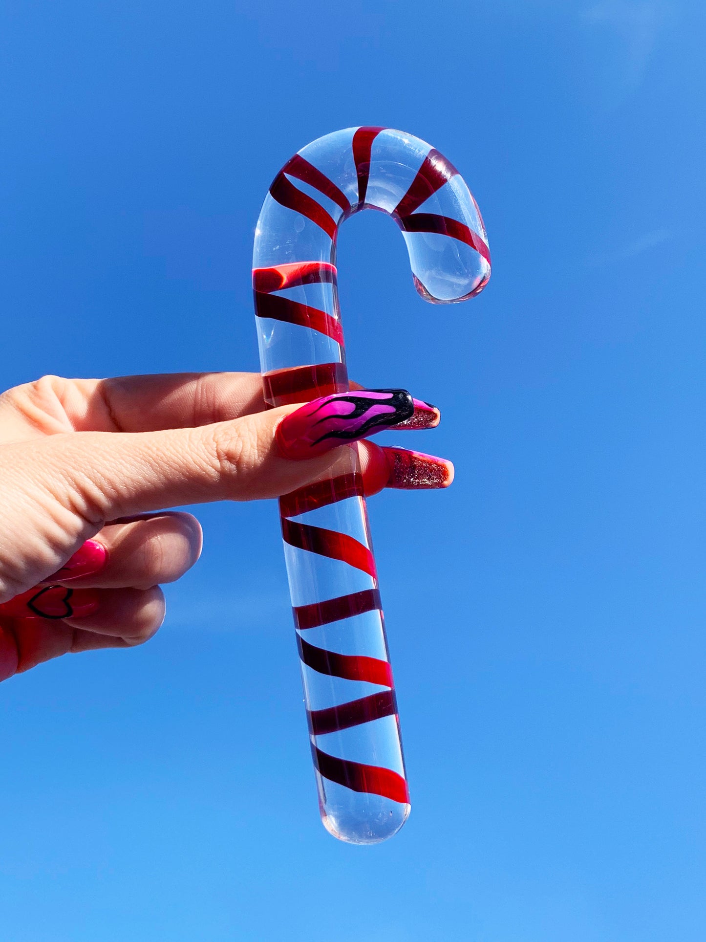 Cute candy cane Christmas glass dildo