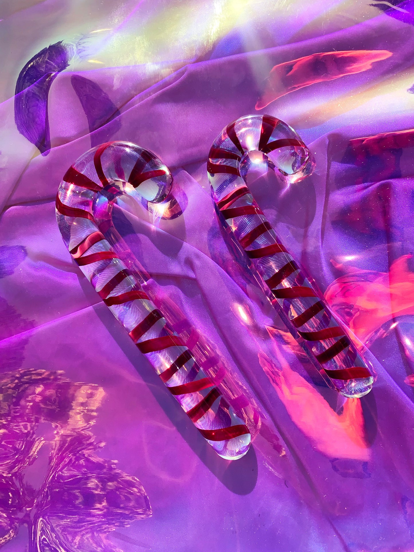 Cute candy cane Christmas glass dildo
