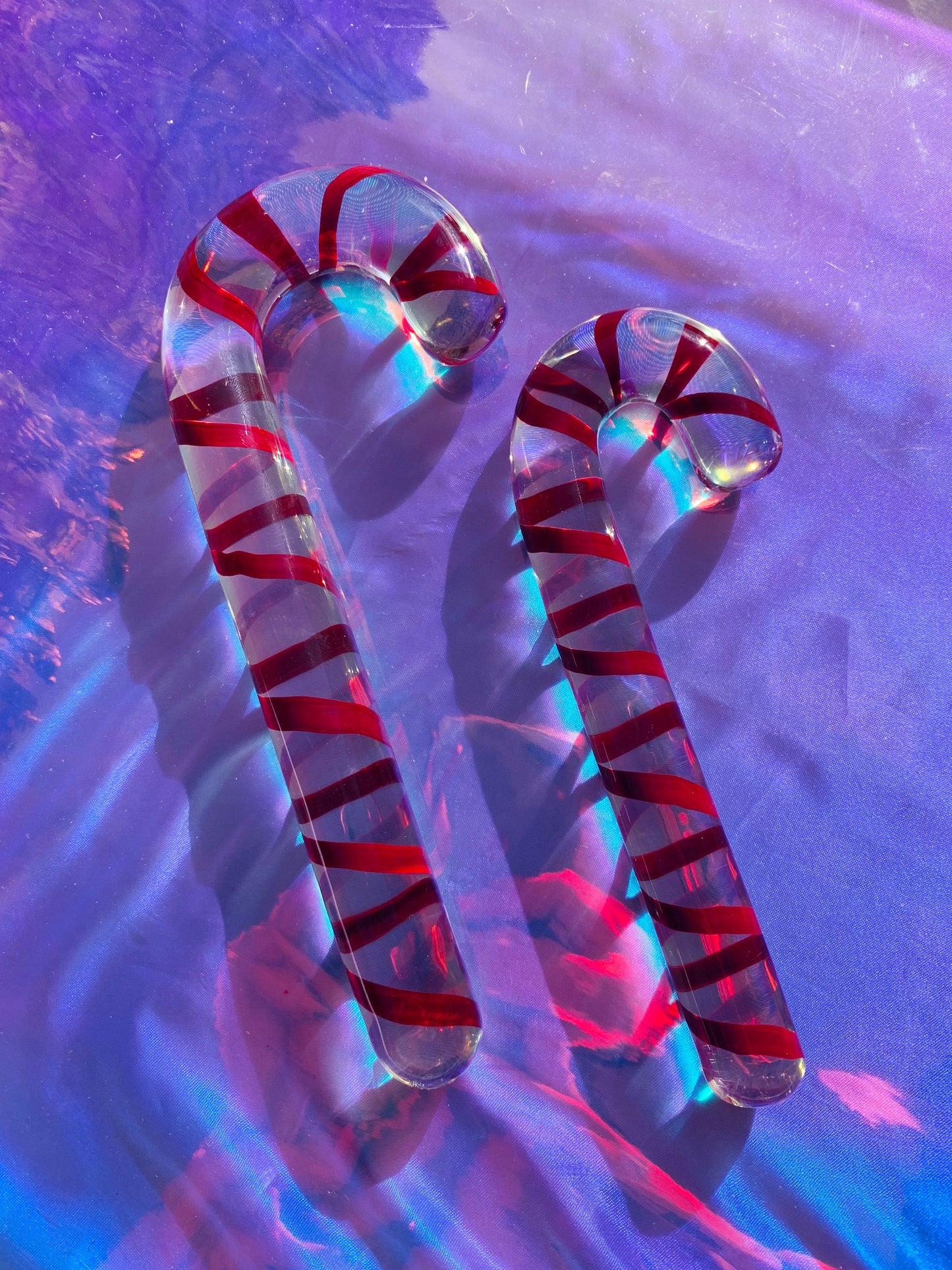 Cute candy cane Christmas glass dildo