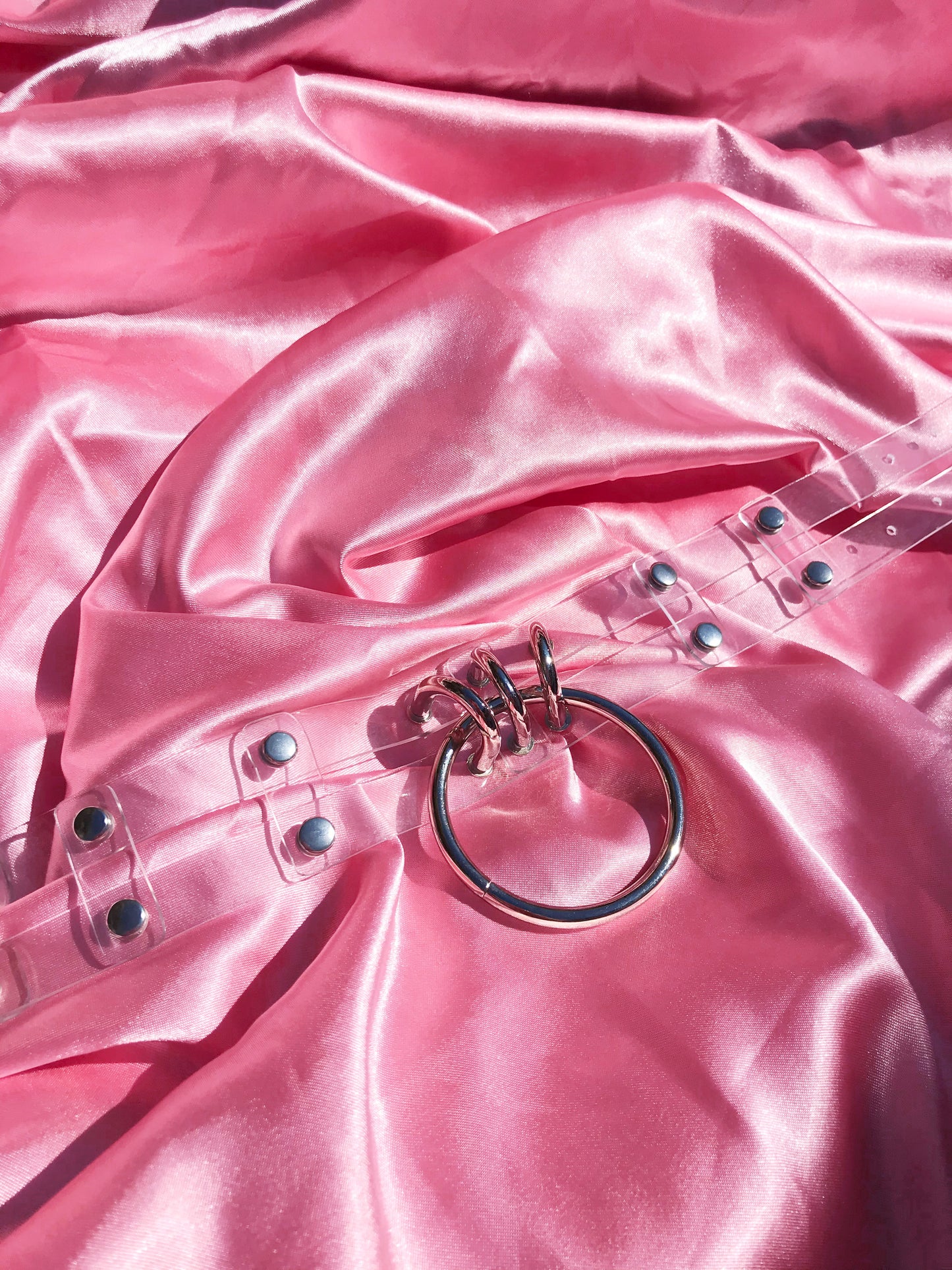 Clear pvc bdsm collar with large silver steel buckle for bondage or BDSM