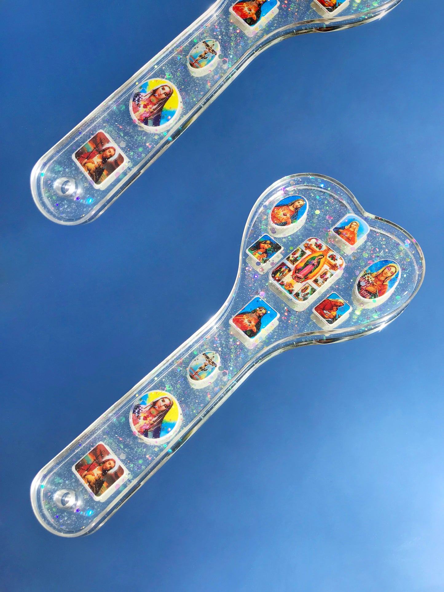 Heart shaped Jesus Christ spanking paddle with holographic flakes