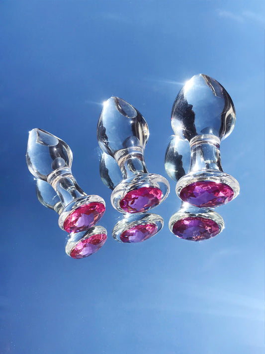 Pink diamond glass butt plugs. S/M/L Sizes
