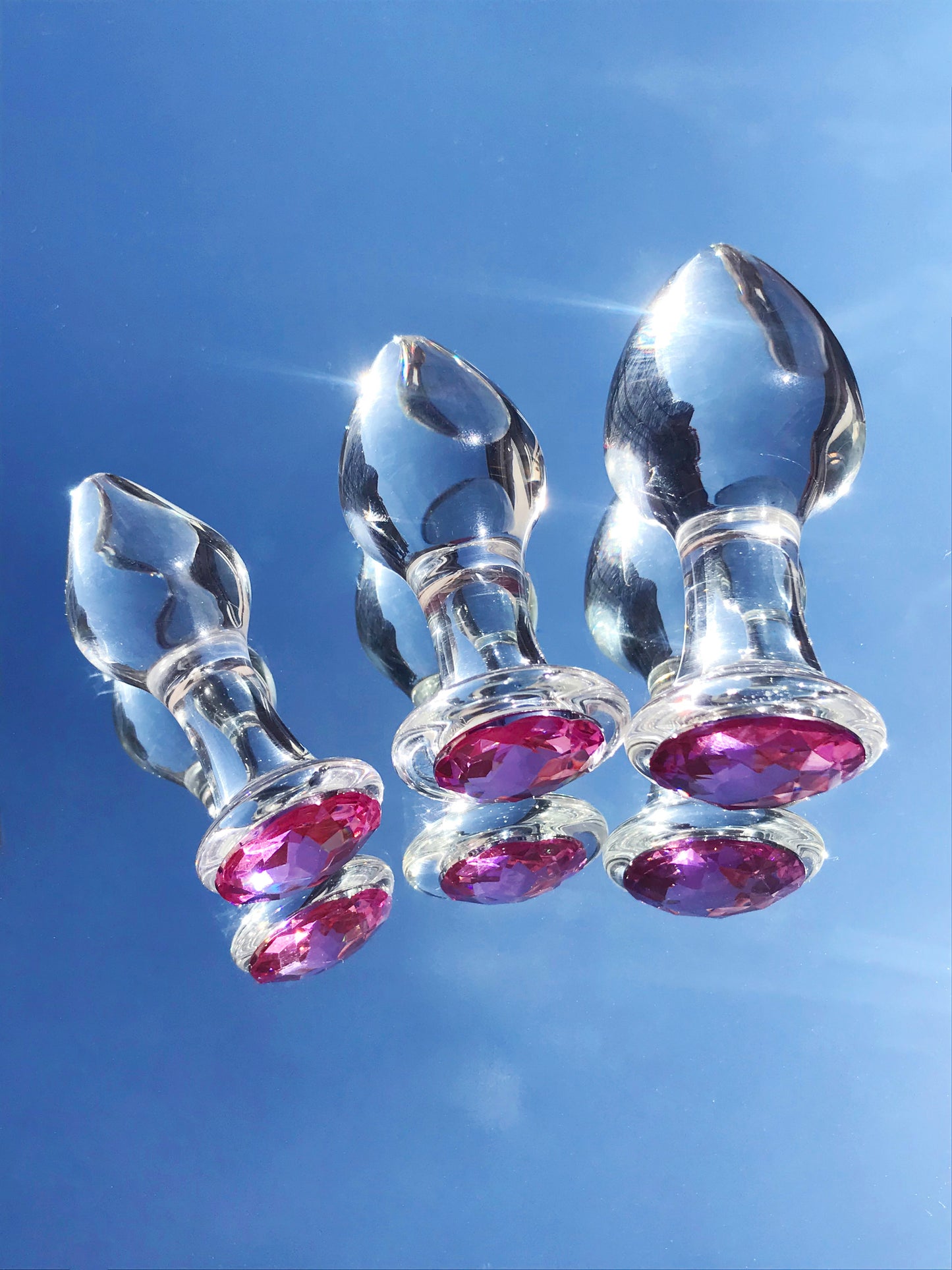 Pink diamond glass butt plugs. S/M/L Sizes