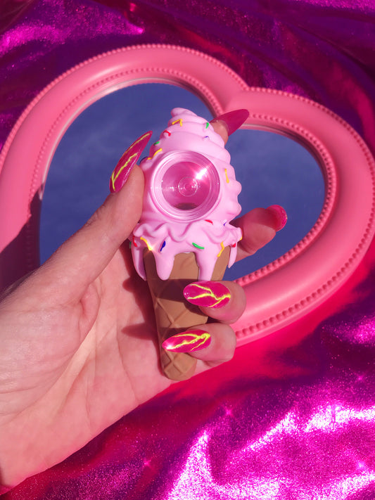 Pink ice cream cone silicone pipe for stoner girls