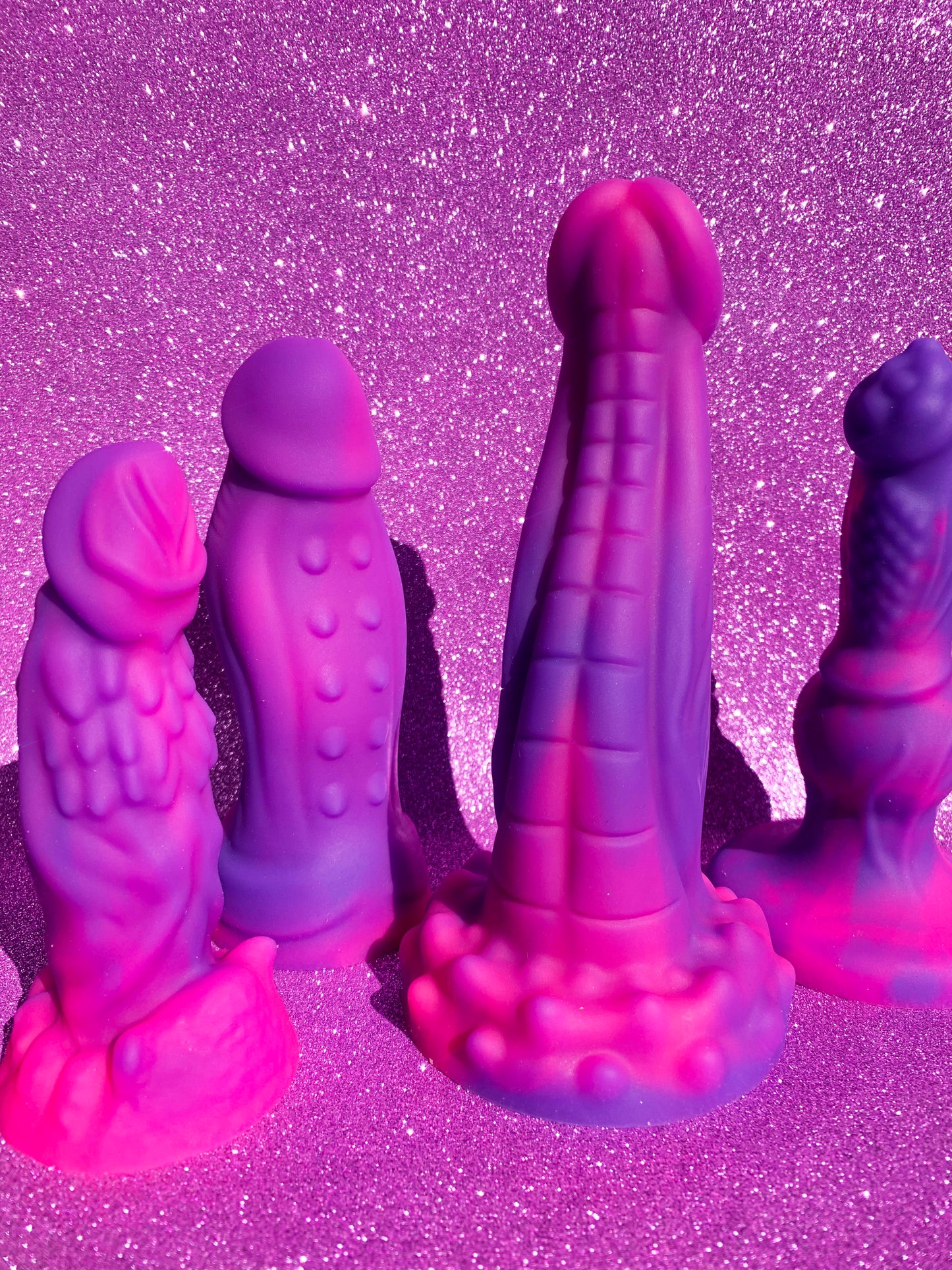 Pink & purple fantasy monster dildos with suction cup