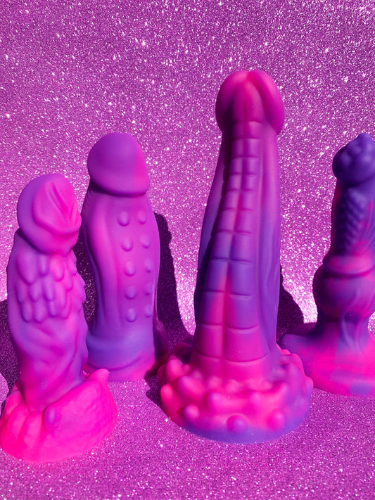 Pink & purple fantasy monster dildos with suction cup