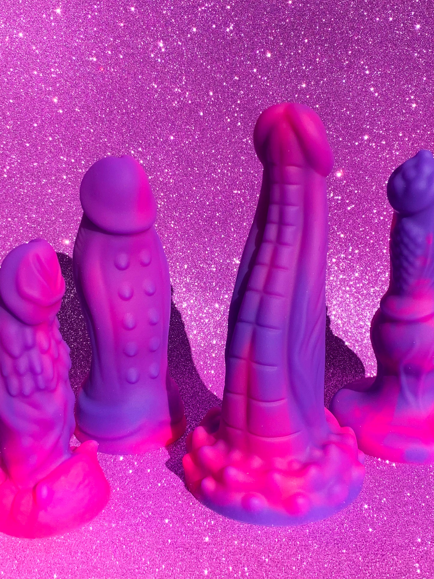 Pink & purple fantasy monster dildos with suction cup