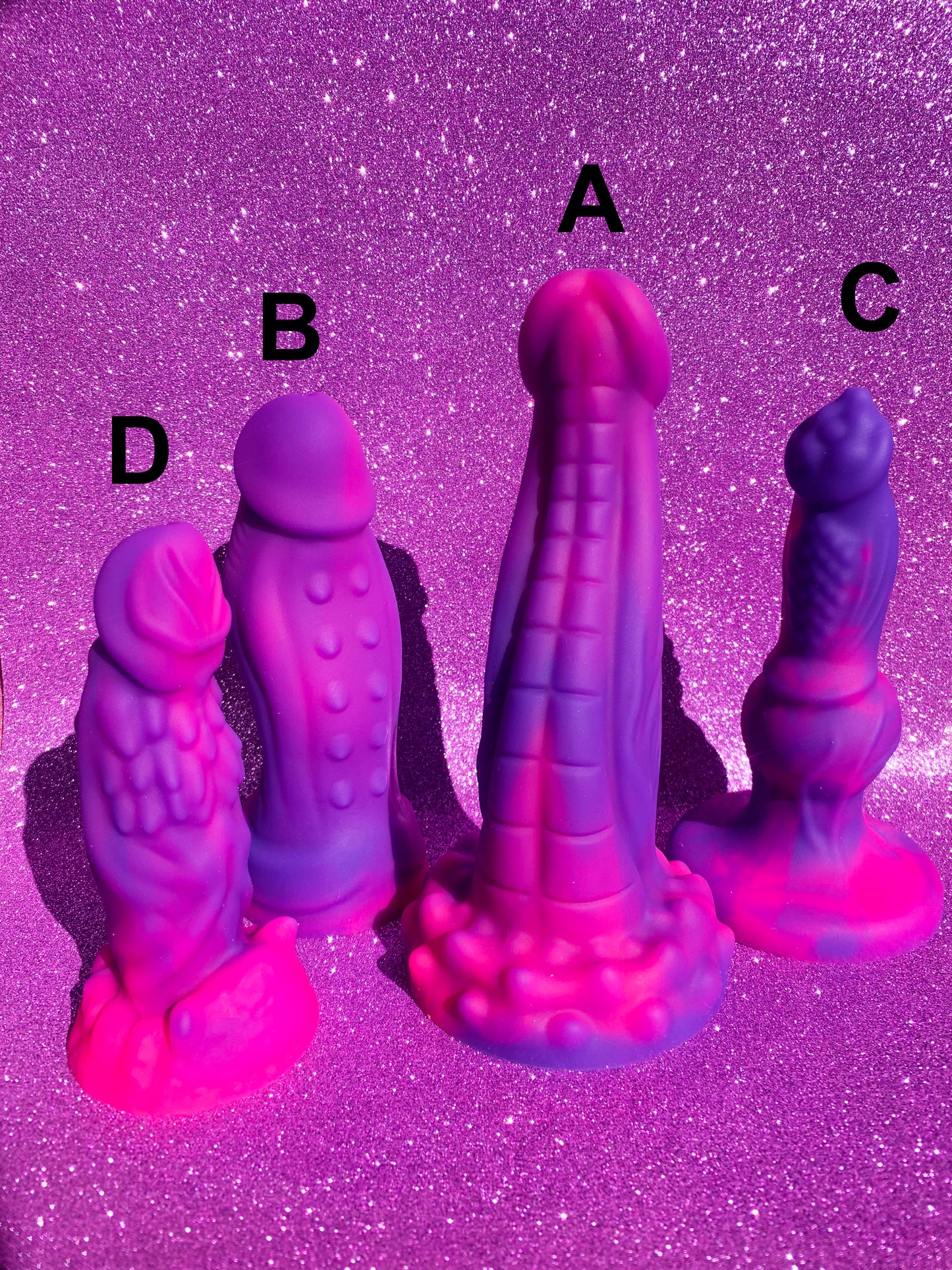 Pink & purple fantasy monster dildos with suction cup