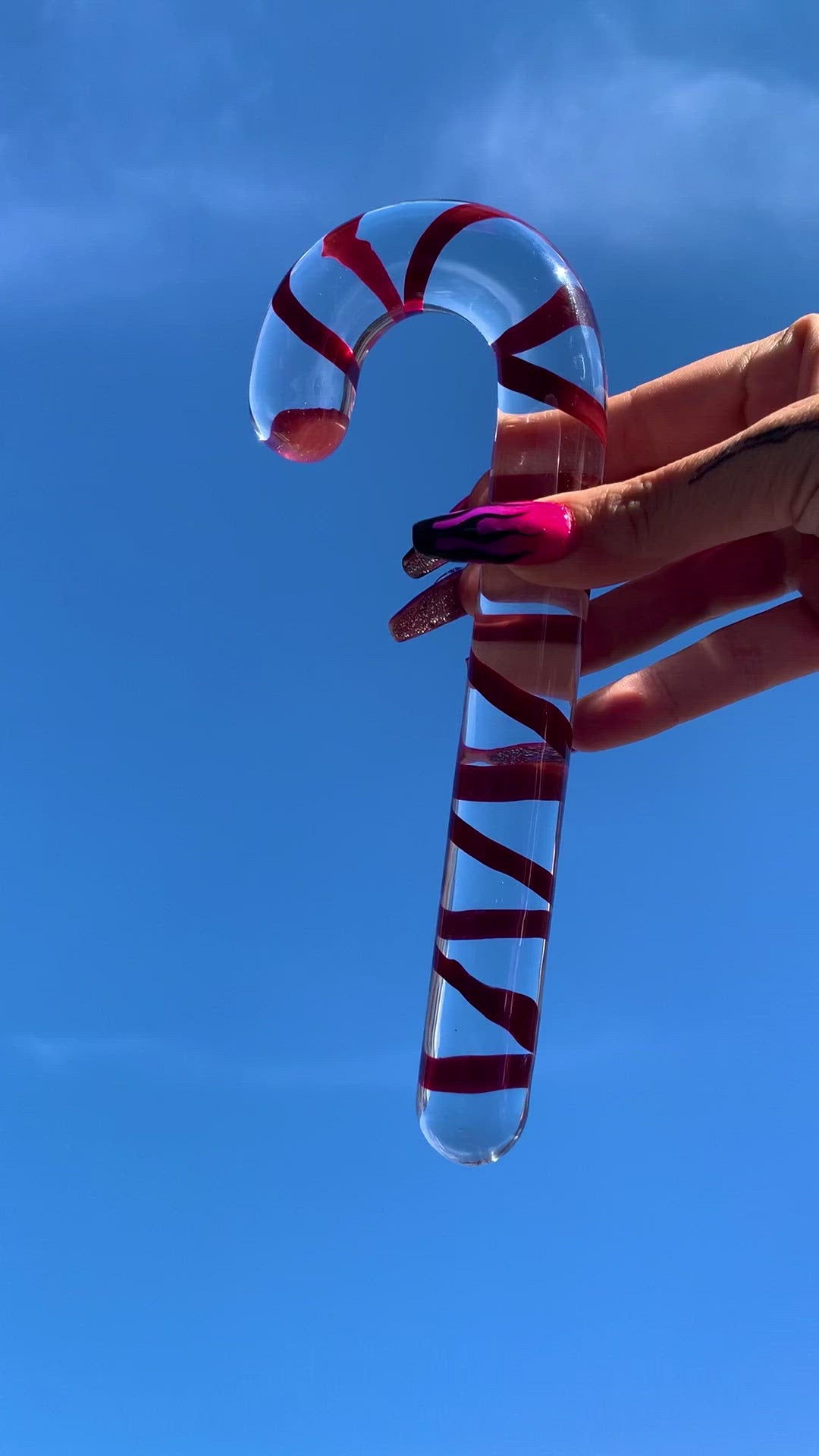 Cute candy cane Christmas glass dildo 