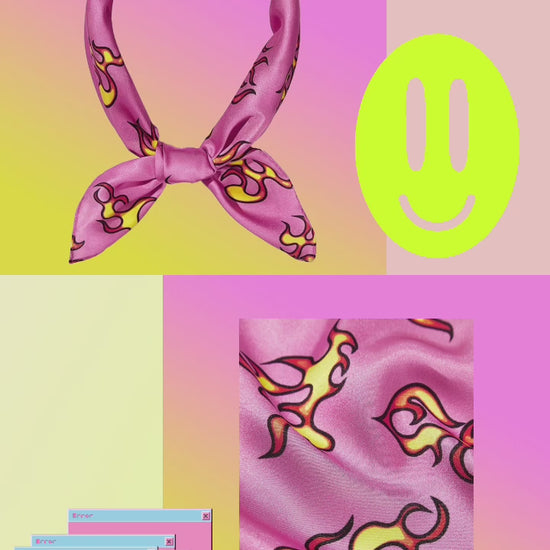 Pink and yellow fire print bandana