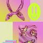 Pink and yellow fire print bandana