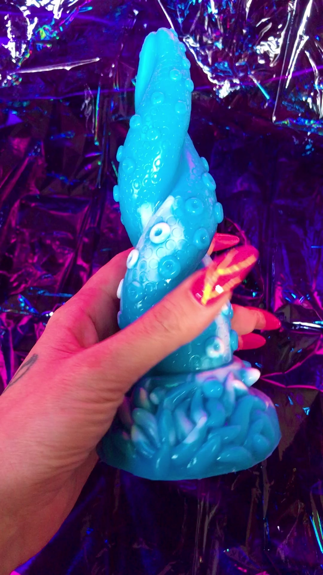 Blue hentai tentacle dildo with suction cup