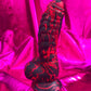 Black & red silicone devil dildo with suction cup. M/L/XL sizes 