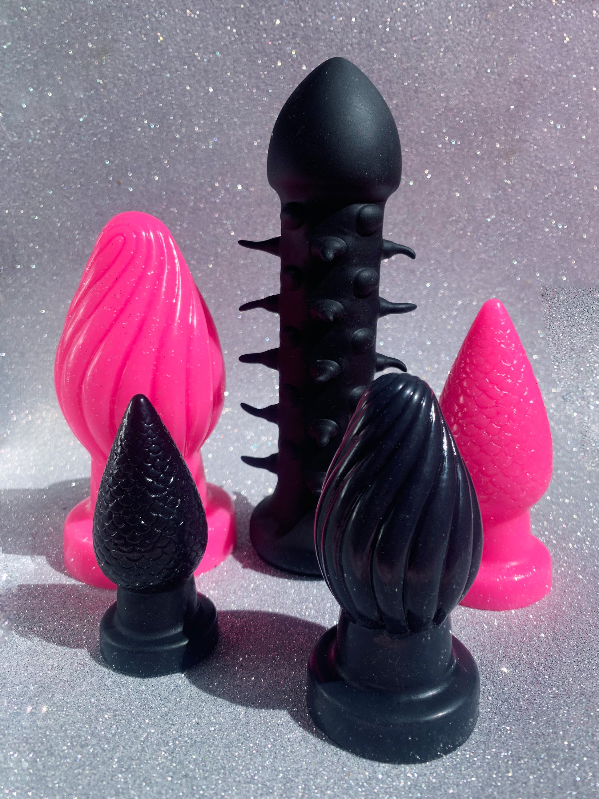 Black spiked BDSM dildo & big fantasy silicone butt plugs 