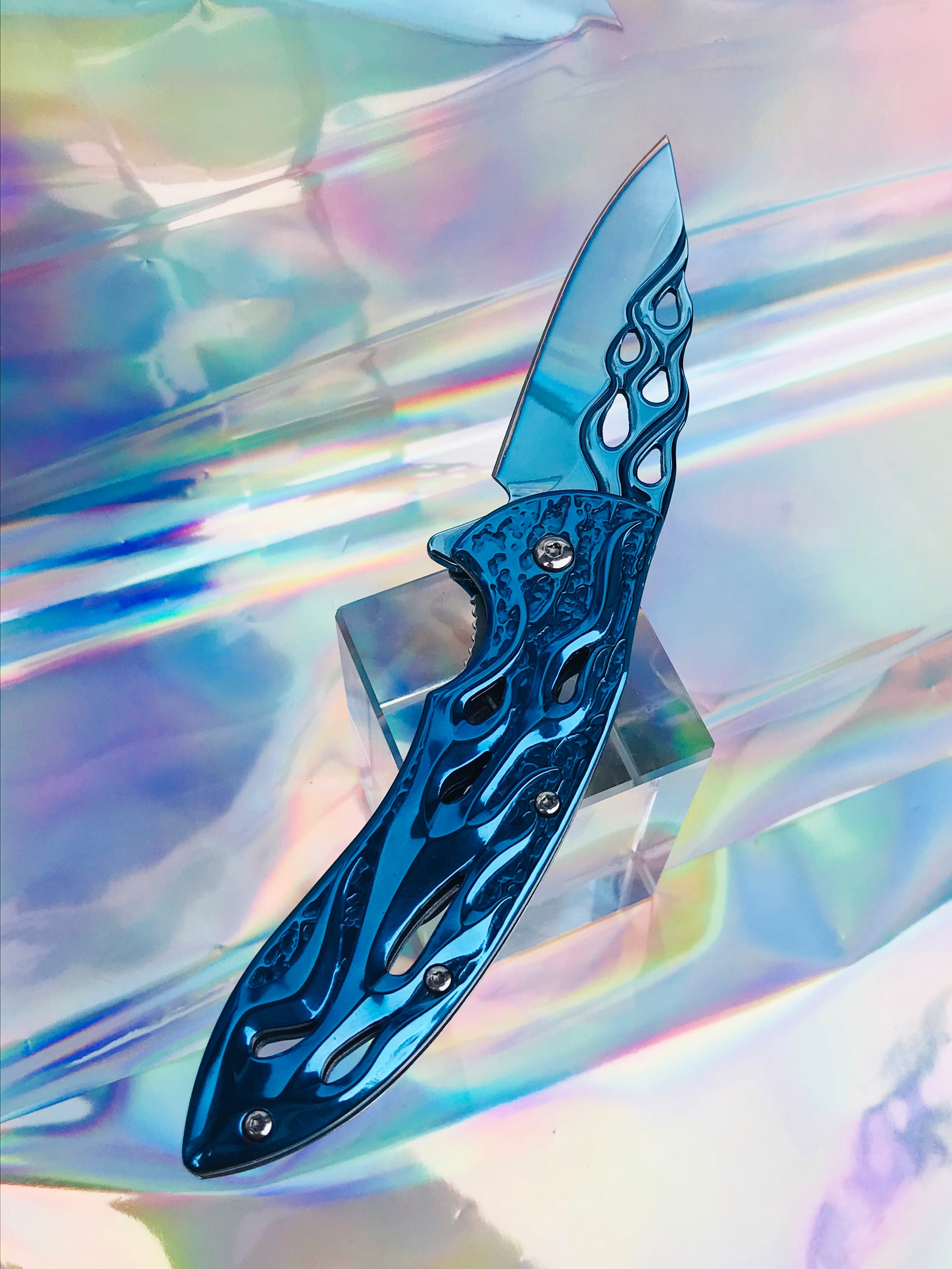 Cute blue rainbow folding pocket knife 