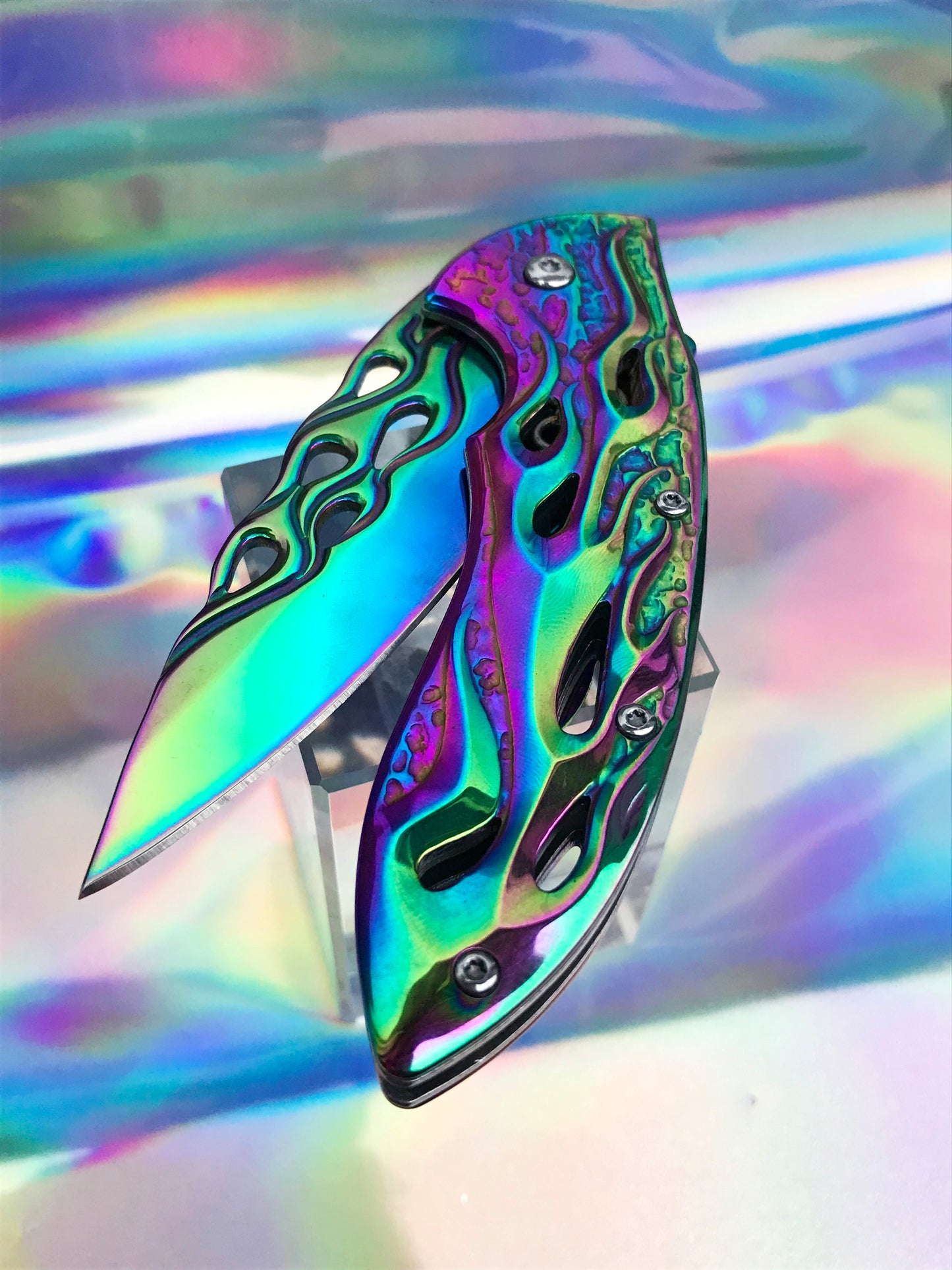 Cute blue rainbow folding pocket knife 