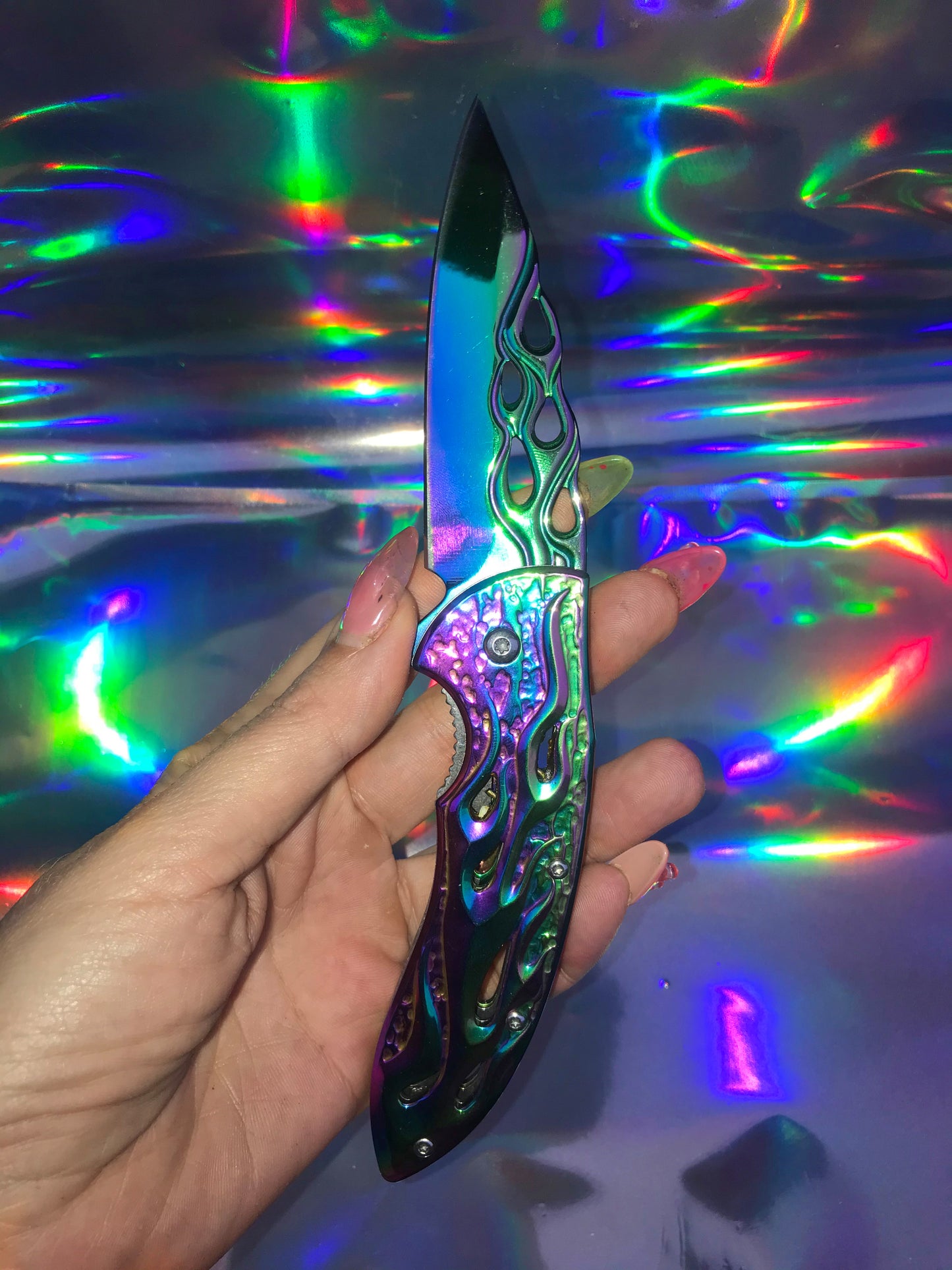 Cute blue rainbow folding pocket knife 