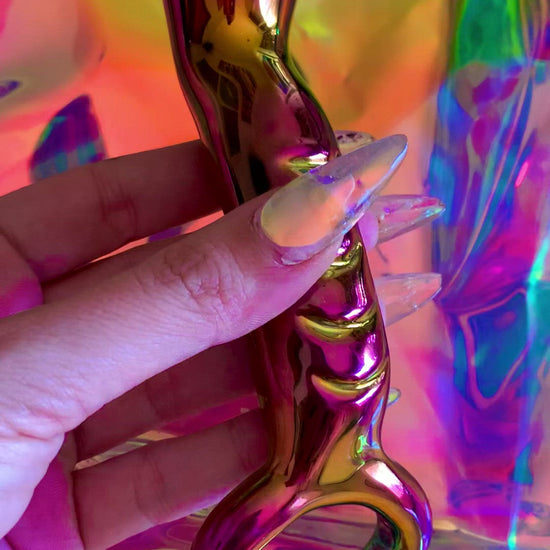 Holographic rainbow glass dildo