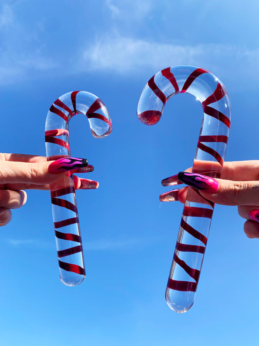 Cute candy cane Christmas glass dildo 