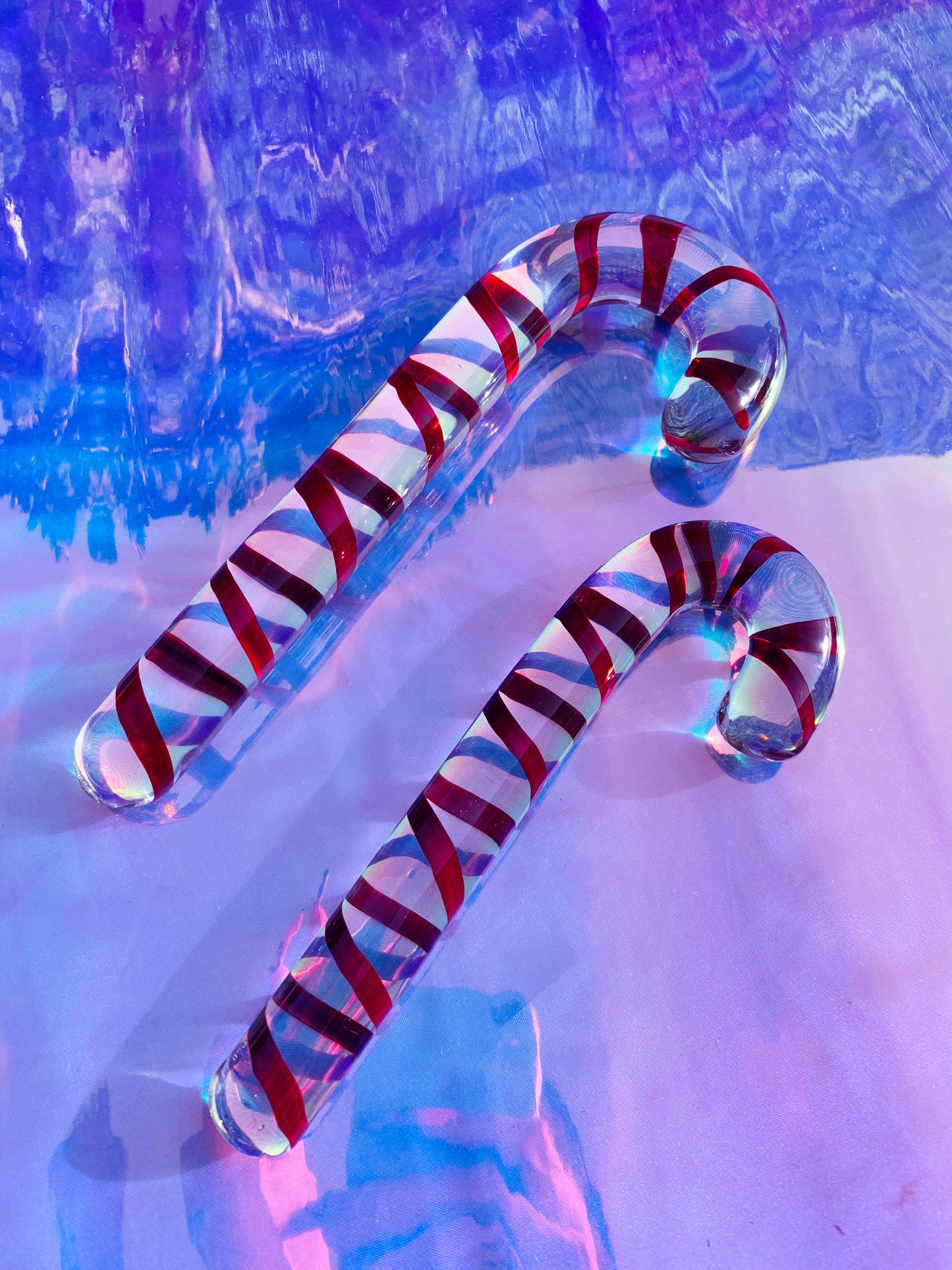 Cute candy cane Christmas glass dildo 