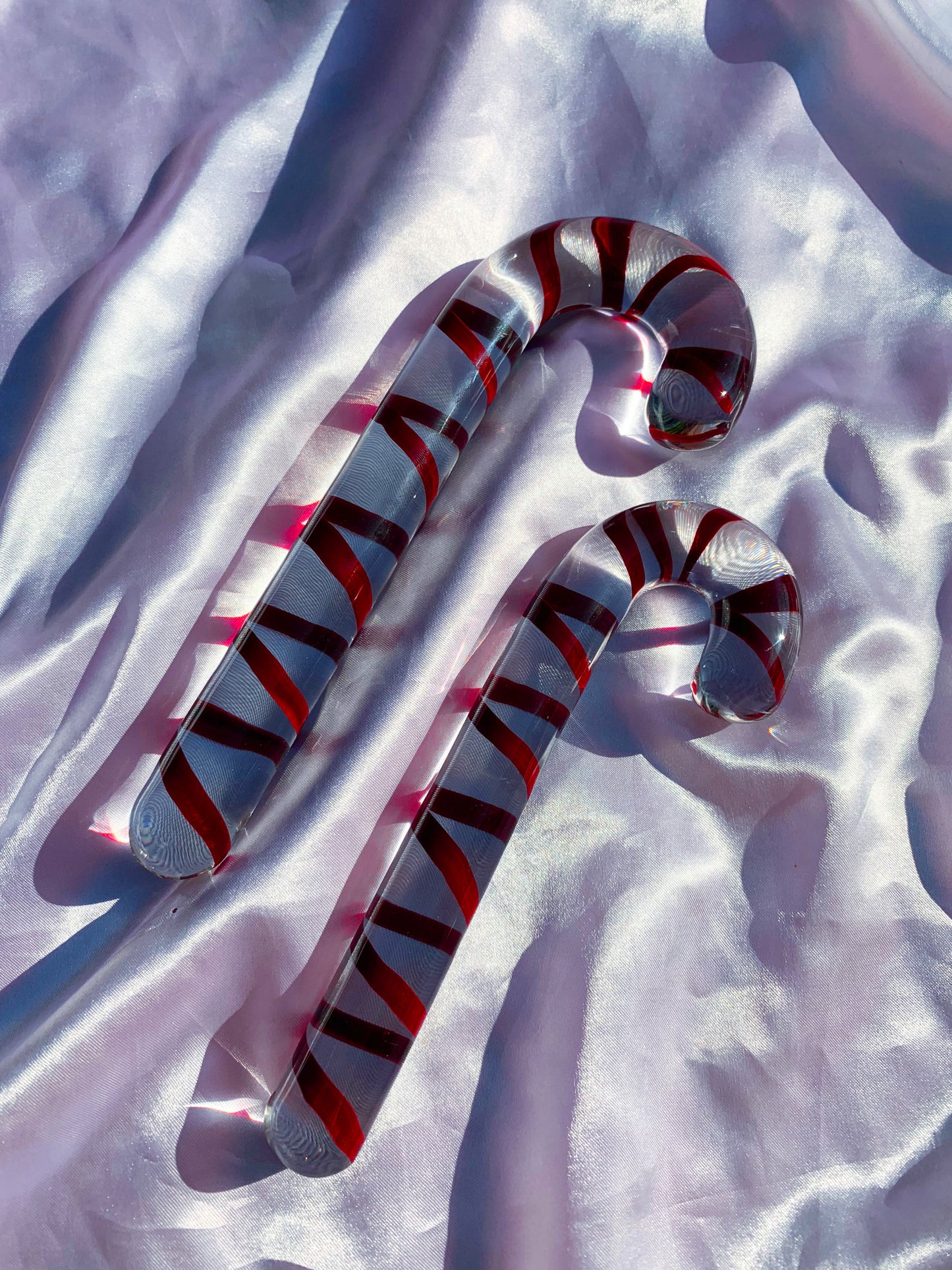 Cute candy cane Christmas glass dildo 