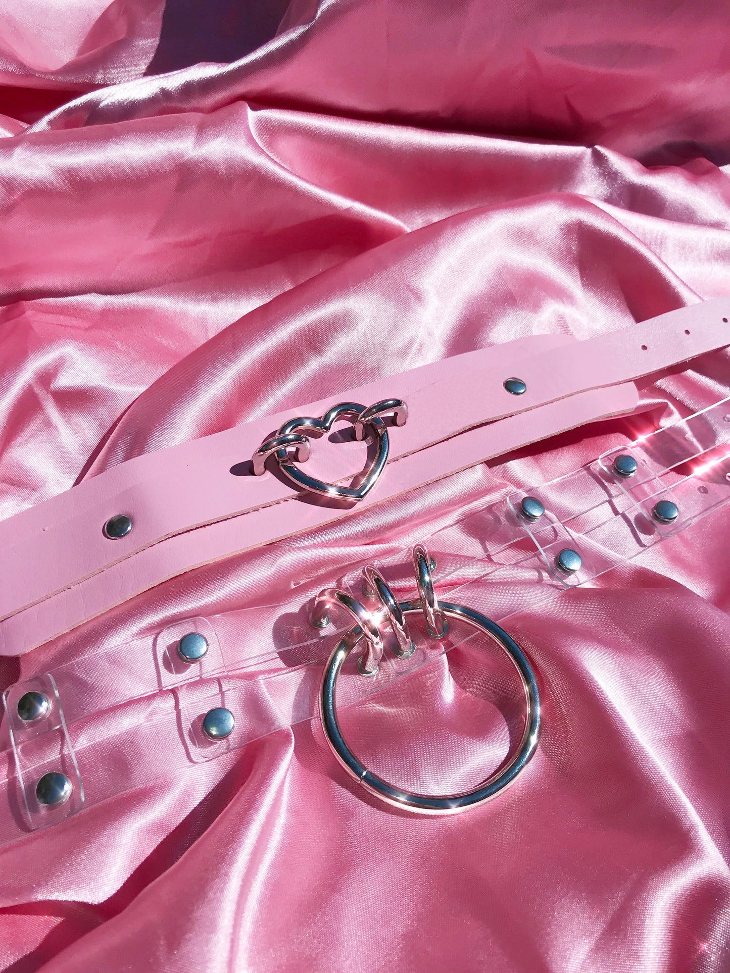 Clear pvc bdsm collar with large silver steel buckle for bondage or BDSM 