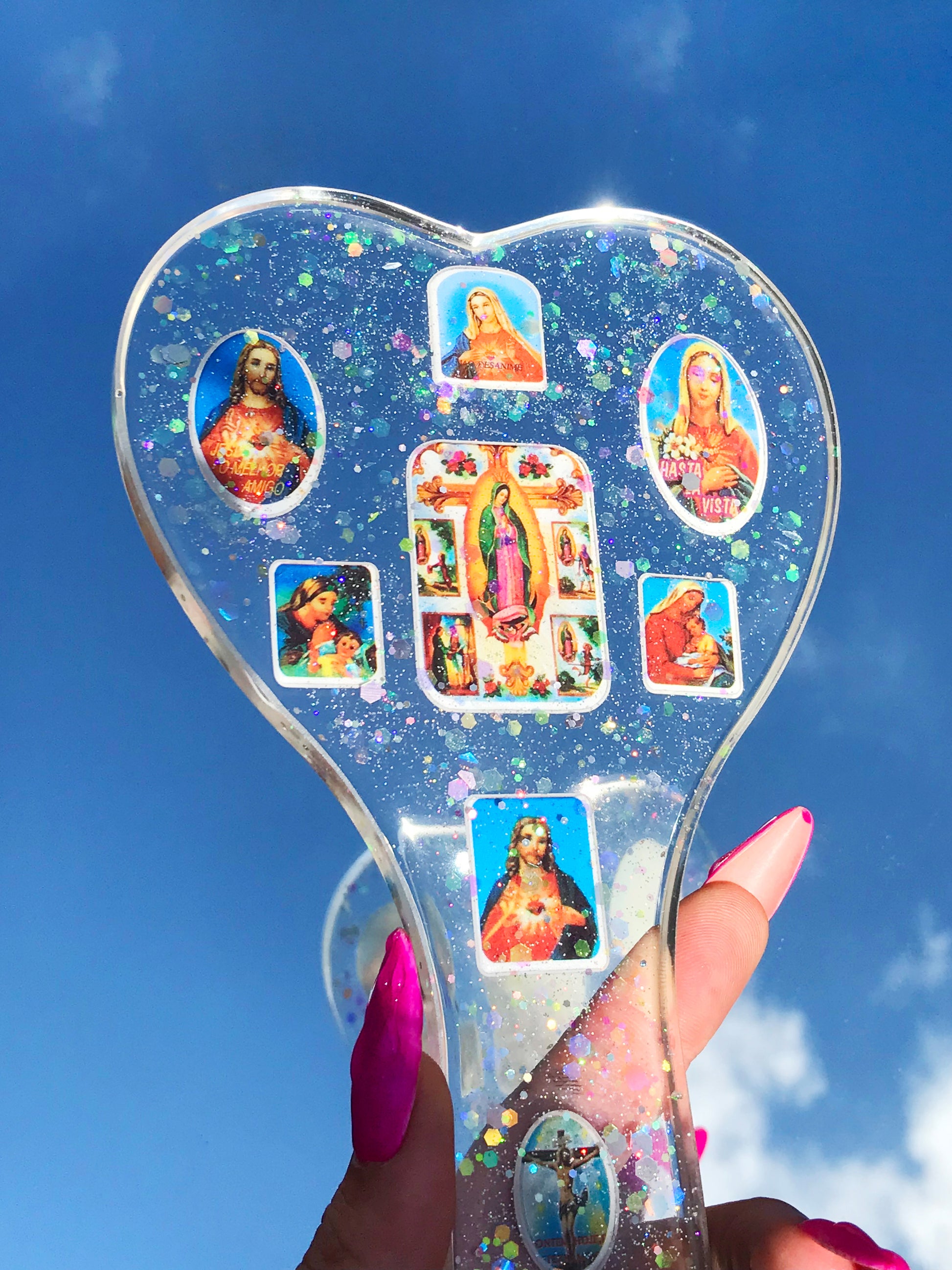 Heart shaped Jesus Christ spanking paddle with holographic flakes