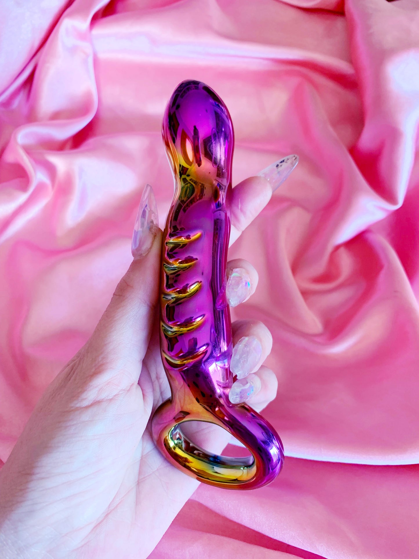 Holographic rainbow glass dildo