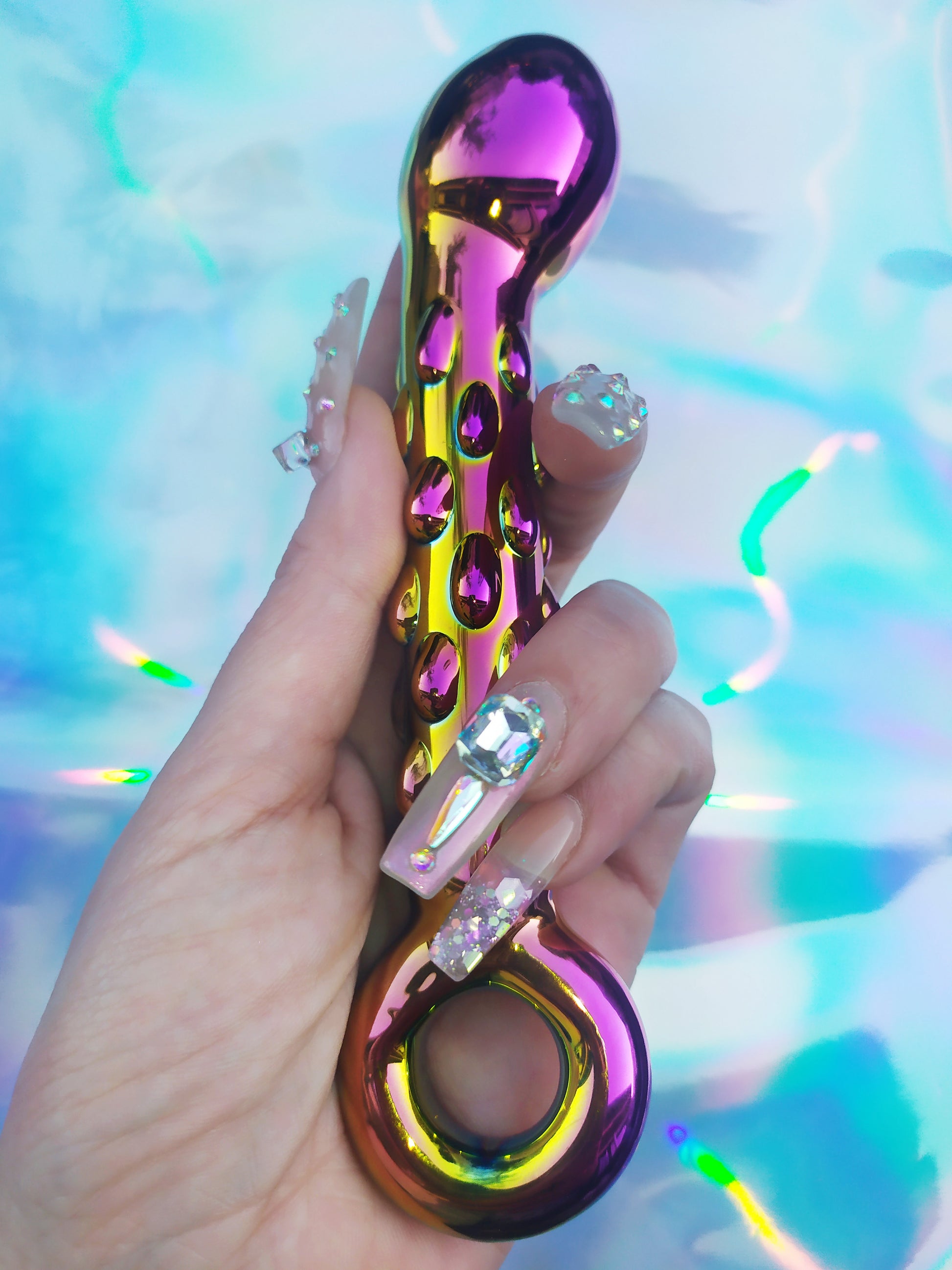 Holographic rainbow glass dildo