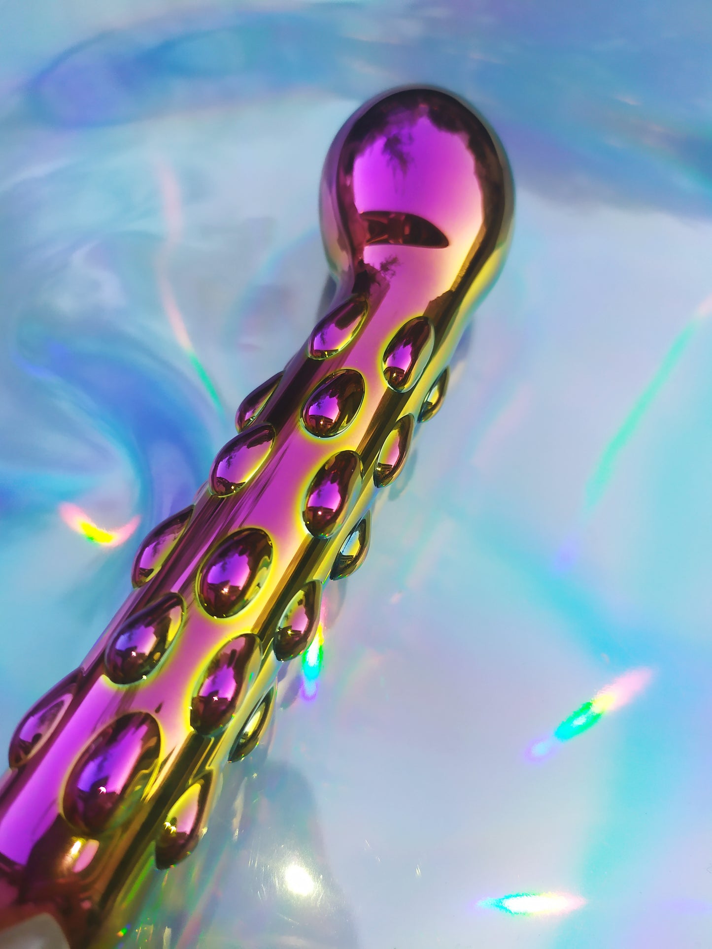 Holographic rainbow glass dildo