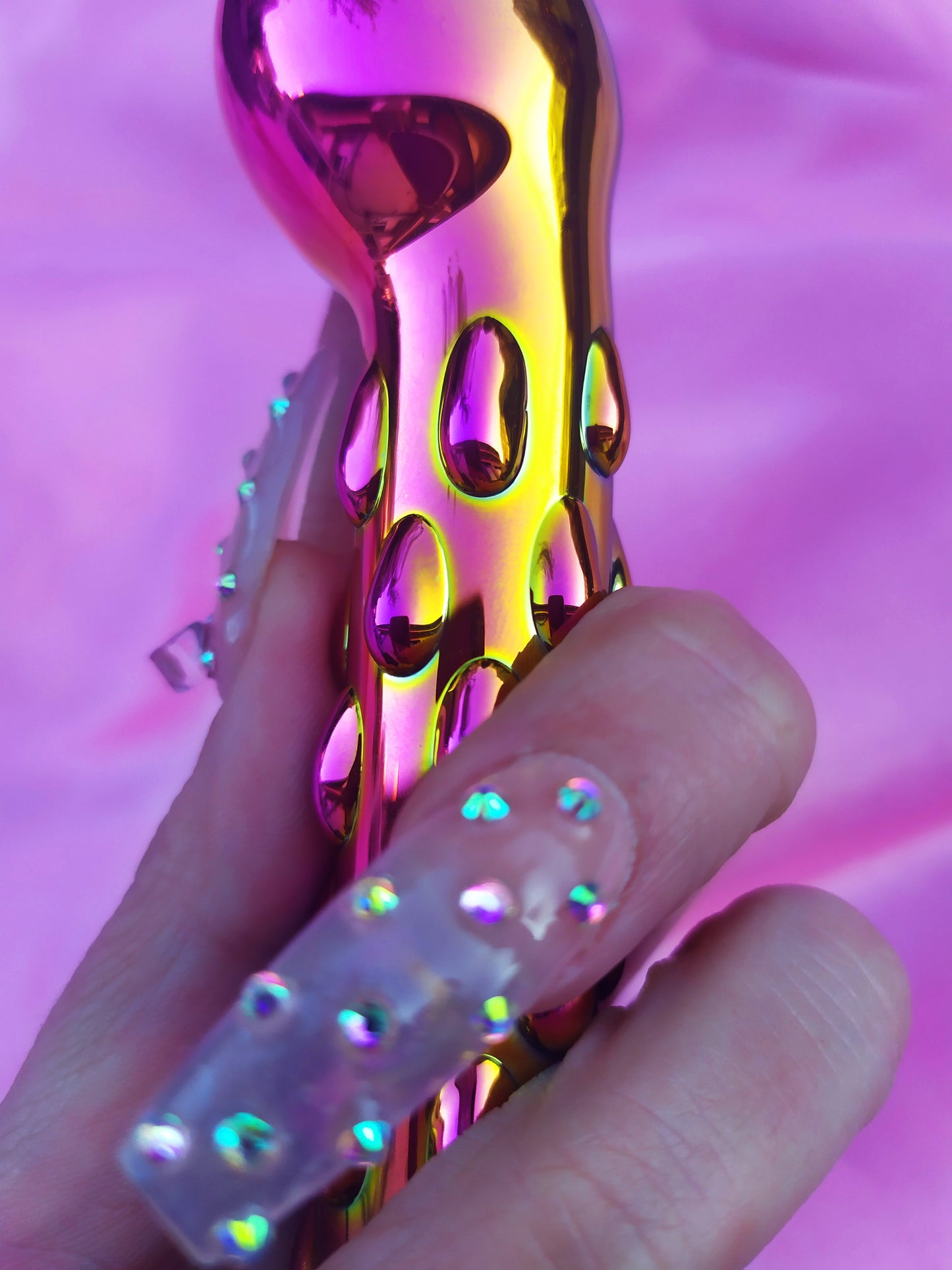 Holographic rainbow glass dildo