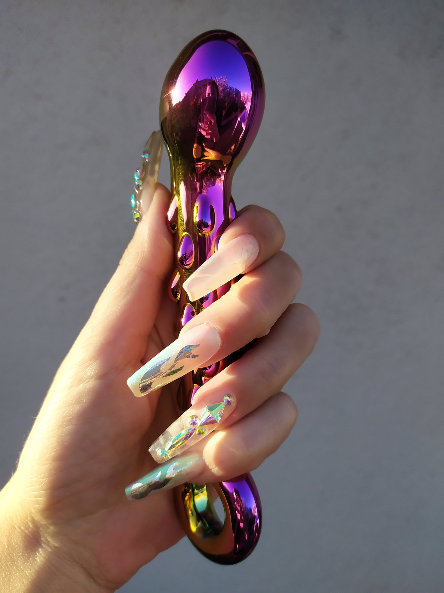 Holographic rainbow glass dildo