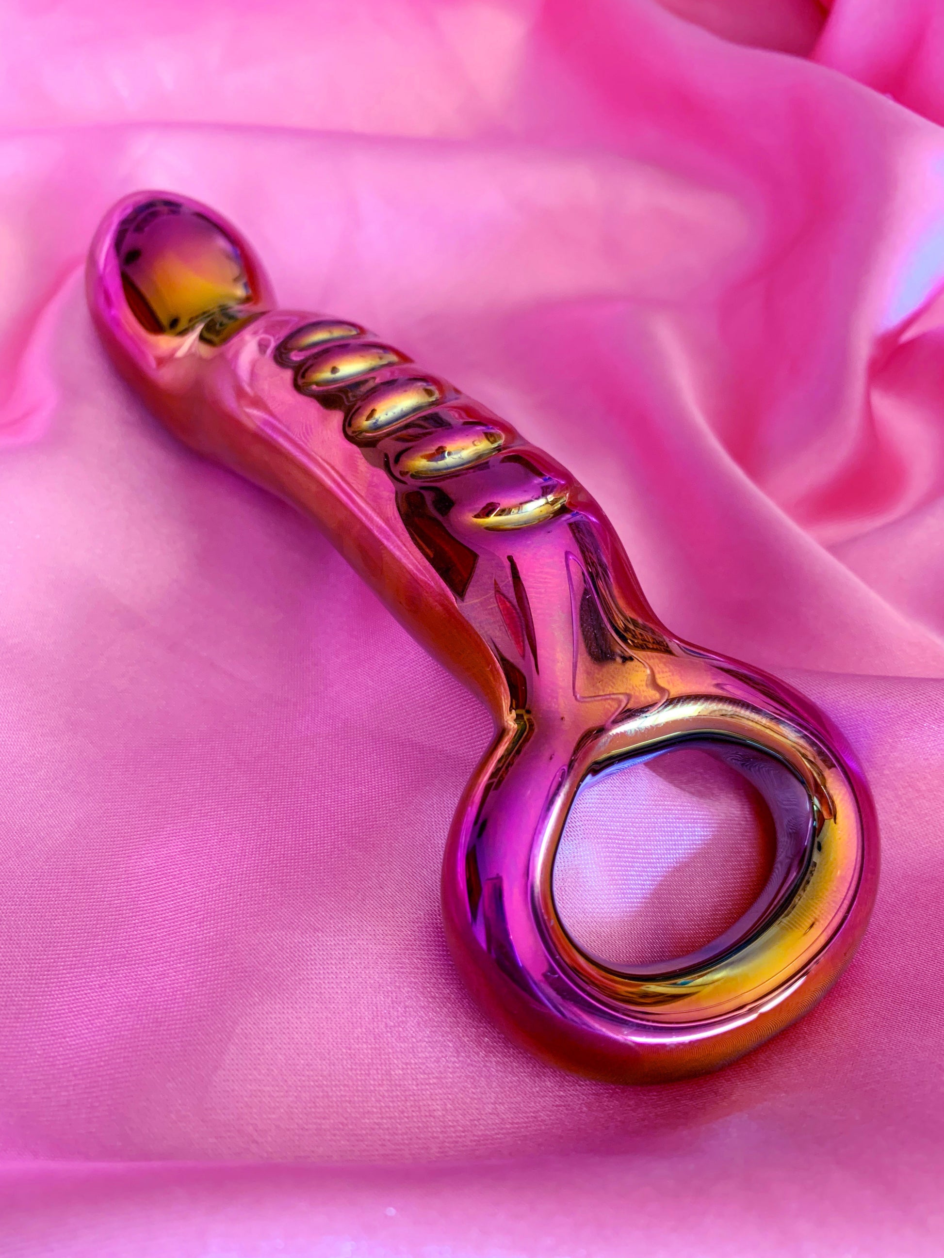 Holographic rainbow glass dildo