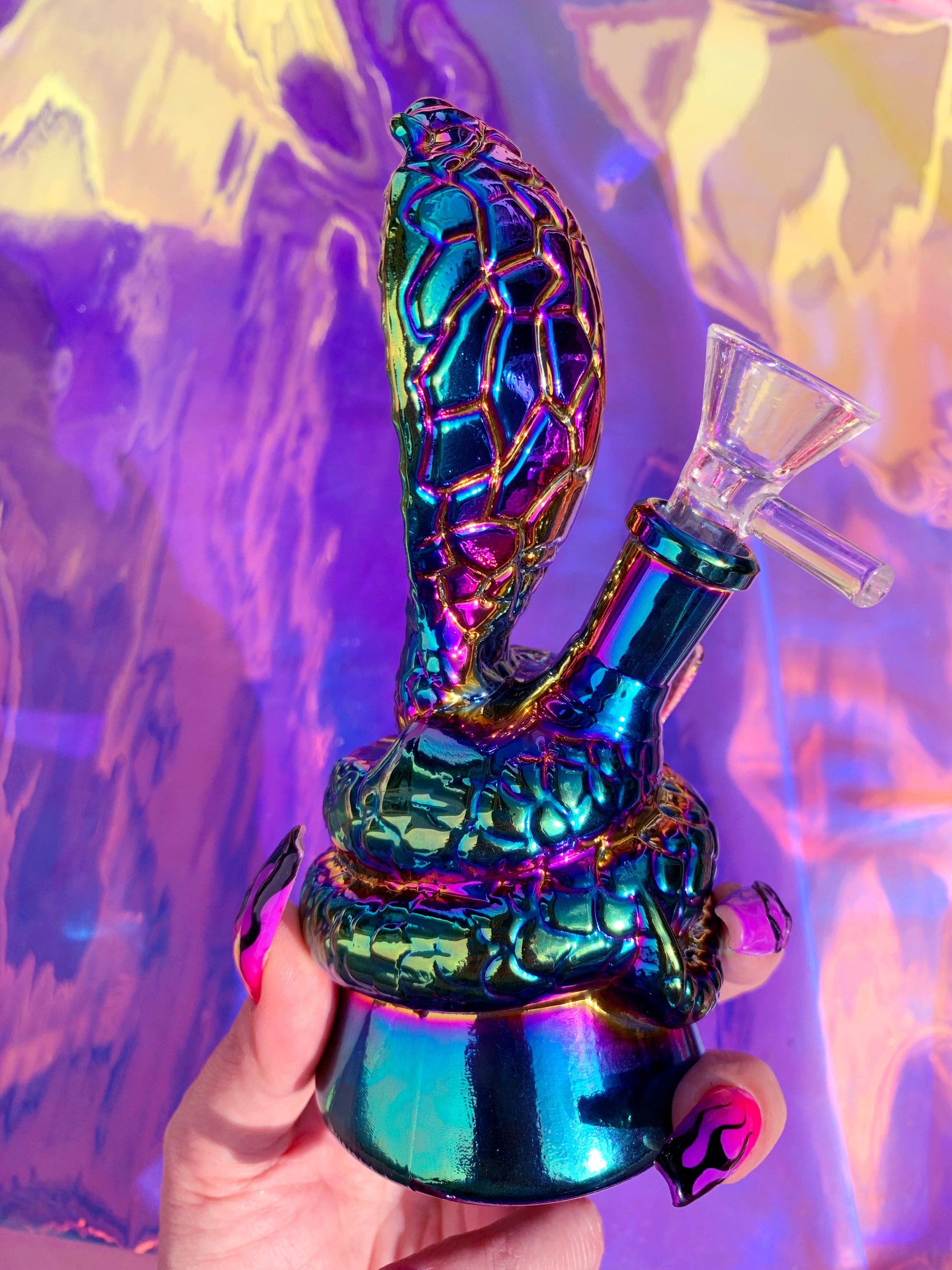 Rainbow cobra shaped glass bong for stoner girls