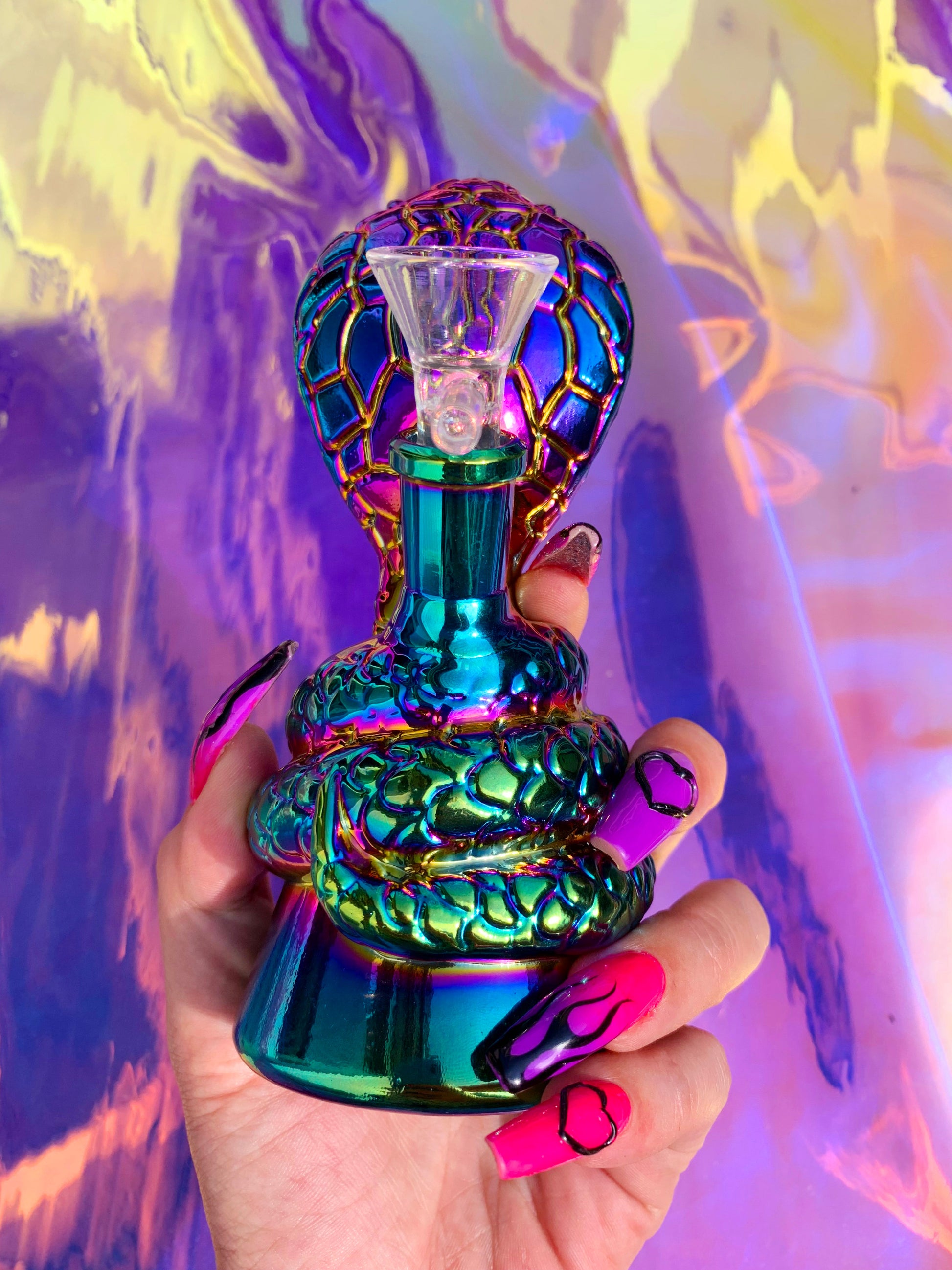 Rainbow cobra shaped glass bong for stoner girls