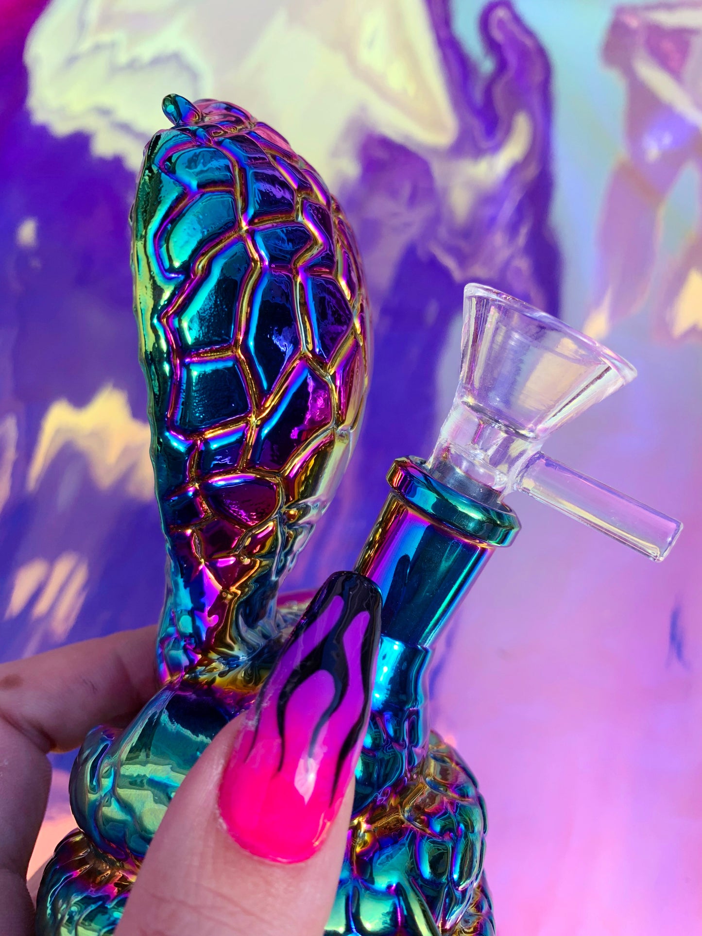 Rainbow cobra shaped glass bong for stoner girls