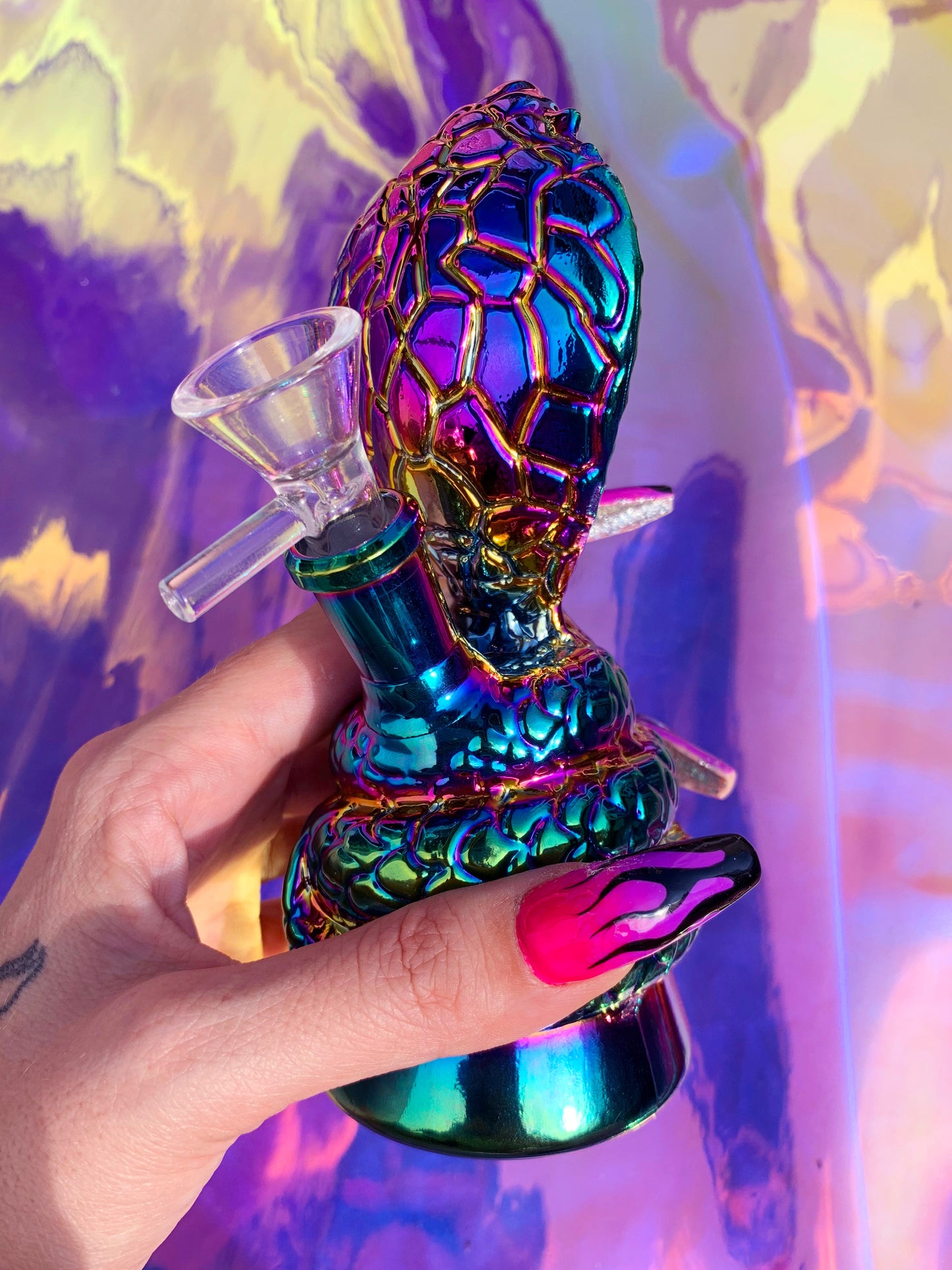 Rainbow cobra shaped glass bong for stoner girls