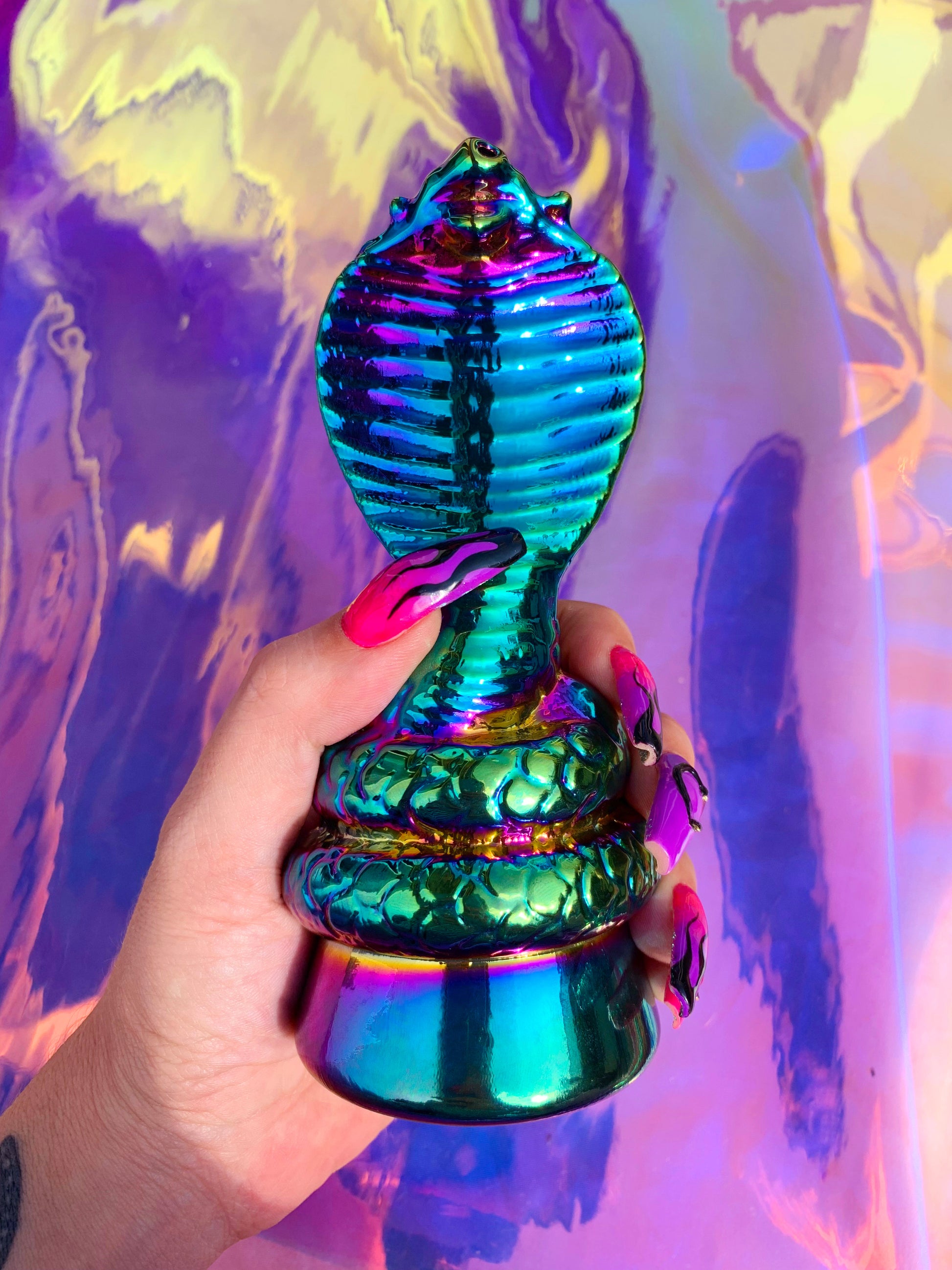 Rainbow cobra shaped glass bong for stoner girls