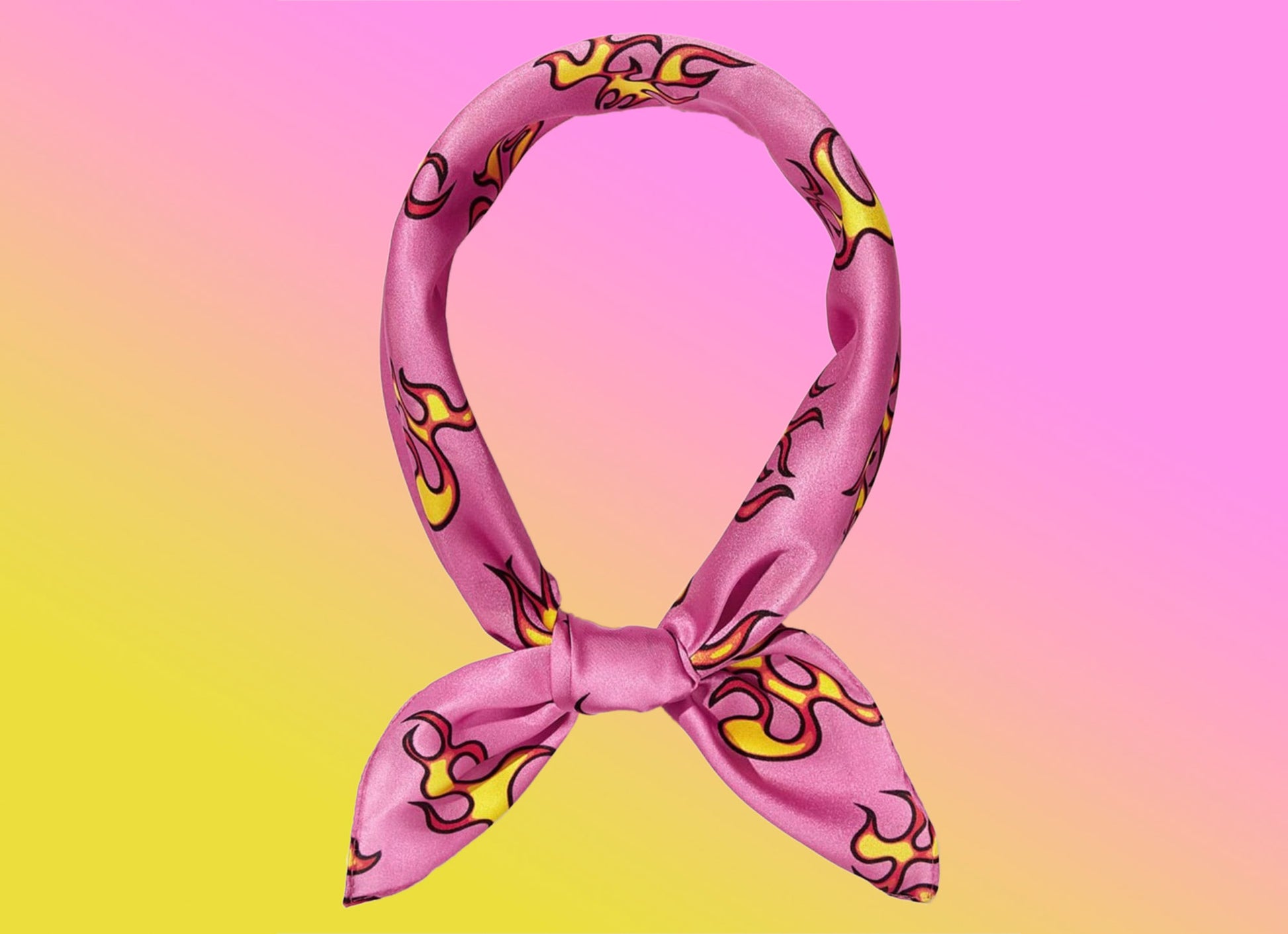 Pink and yellow fire print bandana