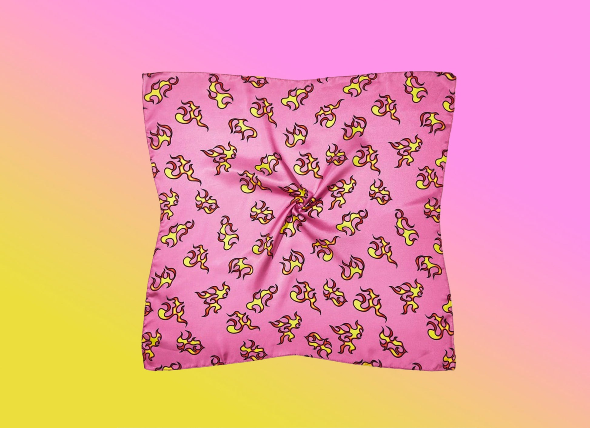 Pink and yellow fire print bandana