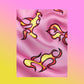 Pink and yellow fire print bandana